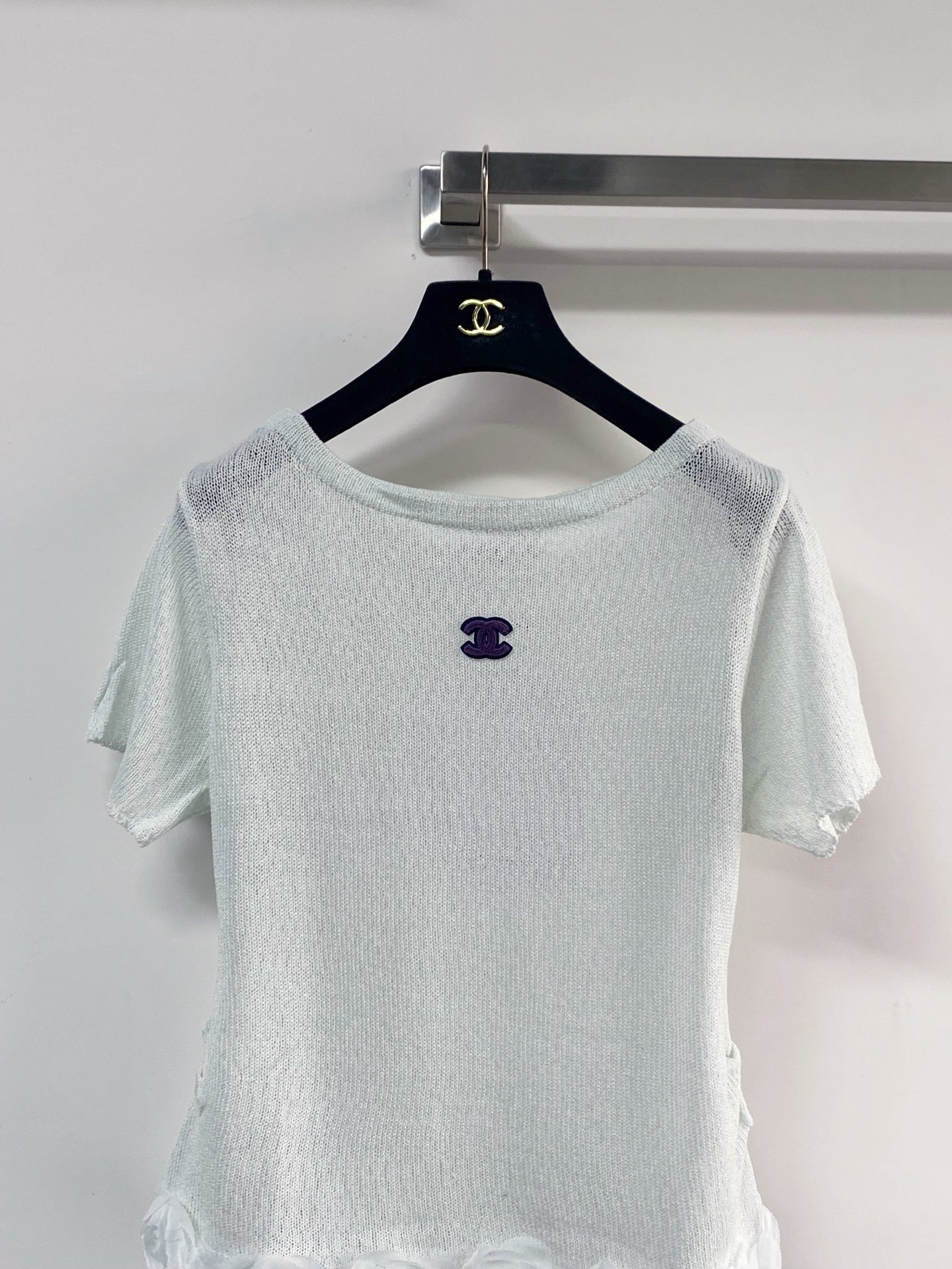Chanel 2026 T-shirt with Flower Detail Purple Mint Green Wool Nylon 140475