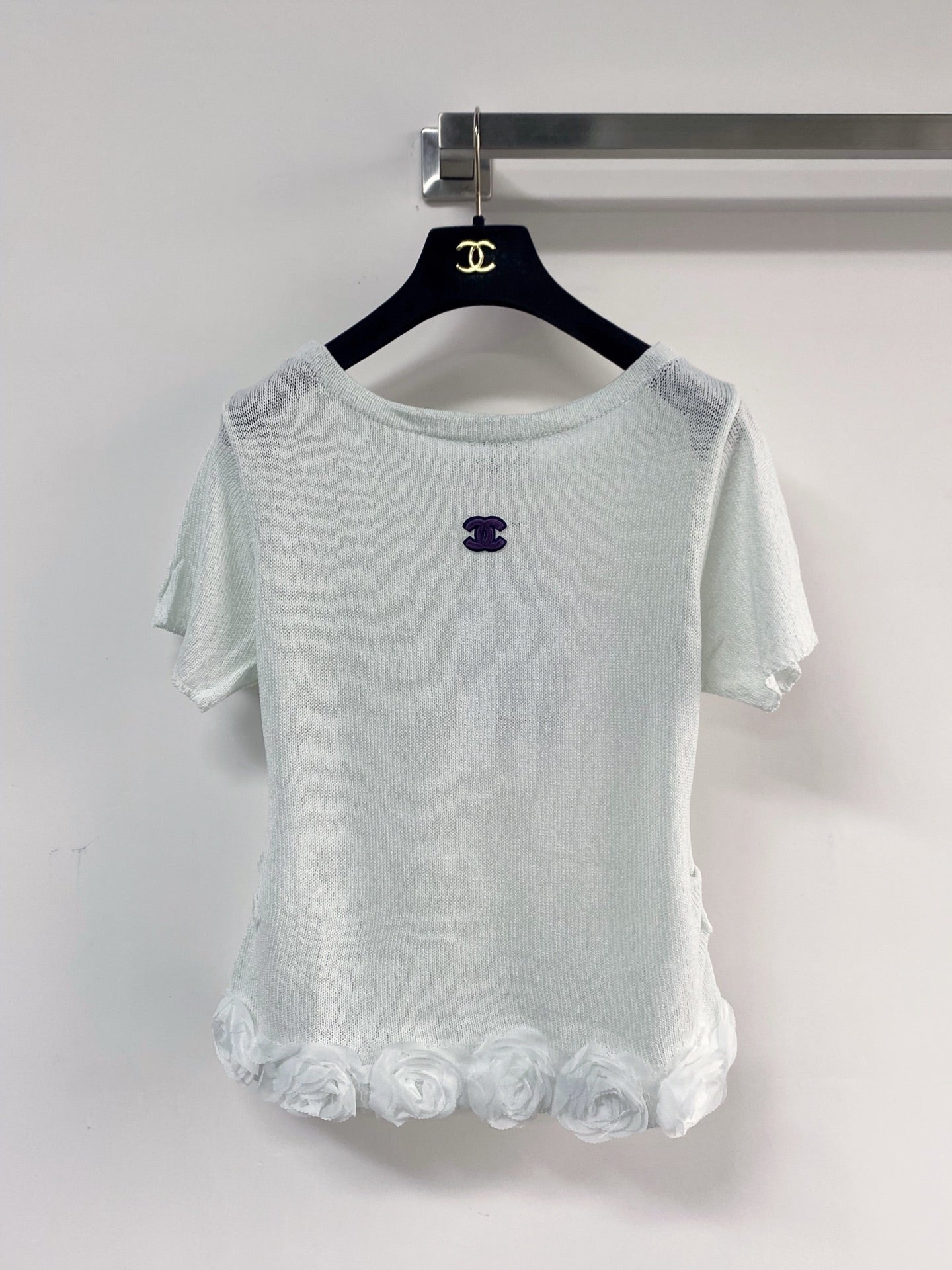 Chanel 2026 T-shirt with Flower Detail Purple Mint Green Wool Nylon 140475