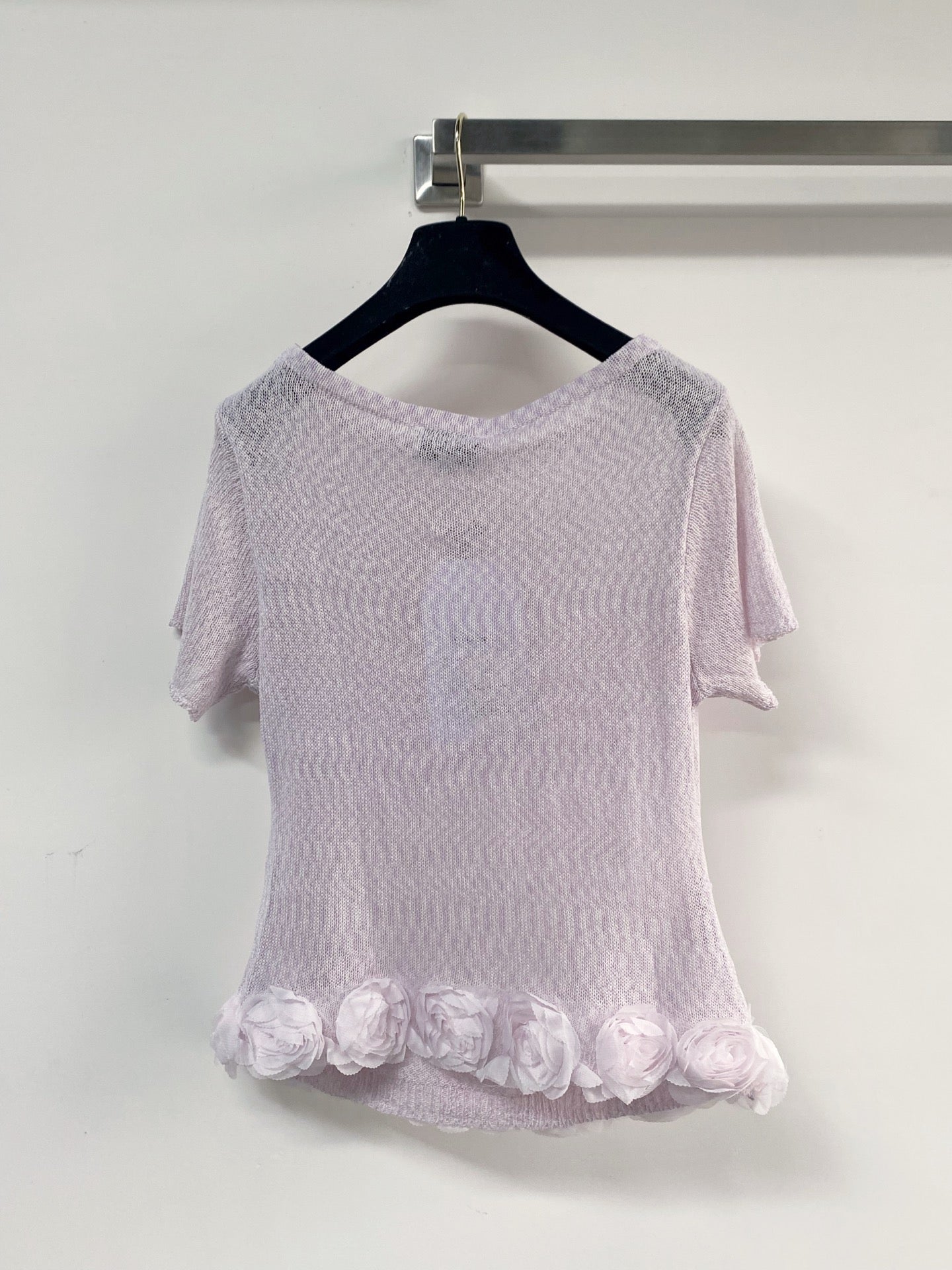 Chanel 2026 T-shirt with Flower Detail Purple Mint Green Wool Nylon 140475