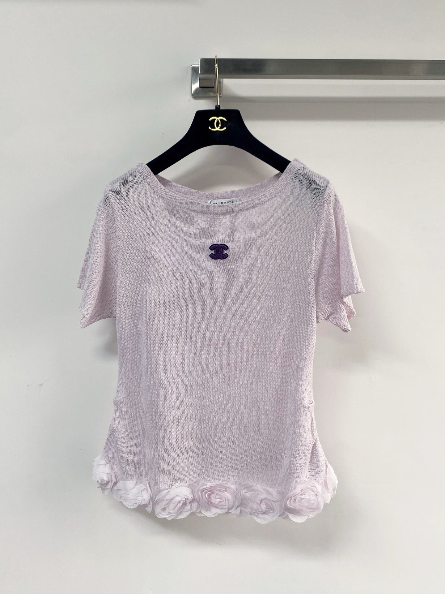 Chanel 2026 T-shirt with Flower Detail Purple Mint Green Wool Nylon 140475