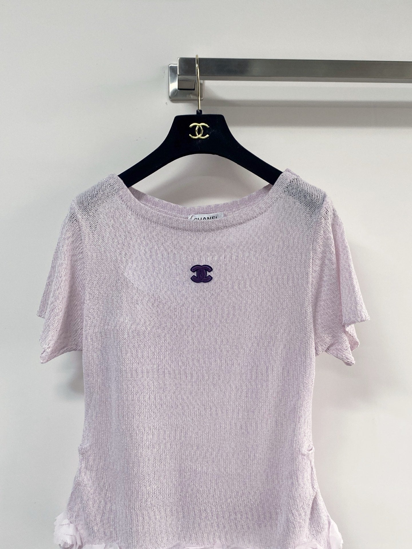 Chanel 2026 T-shirt with Flower Detail Purple Mint Green Wool Nylon 140475