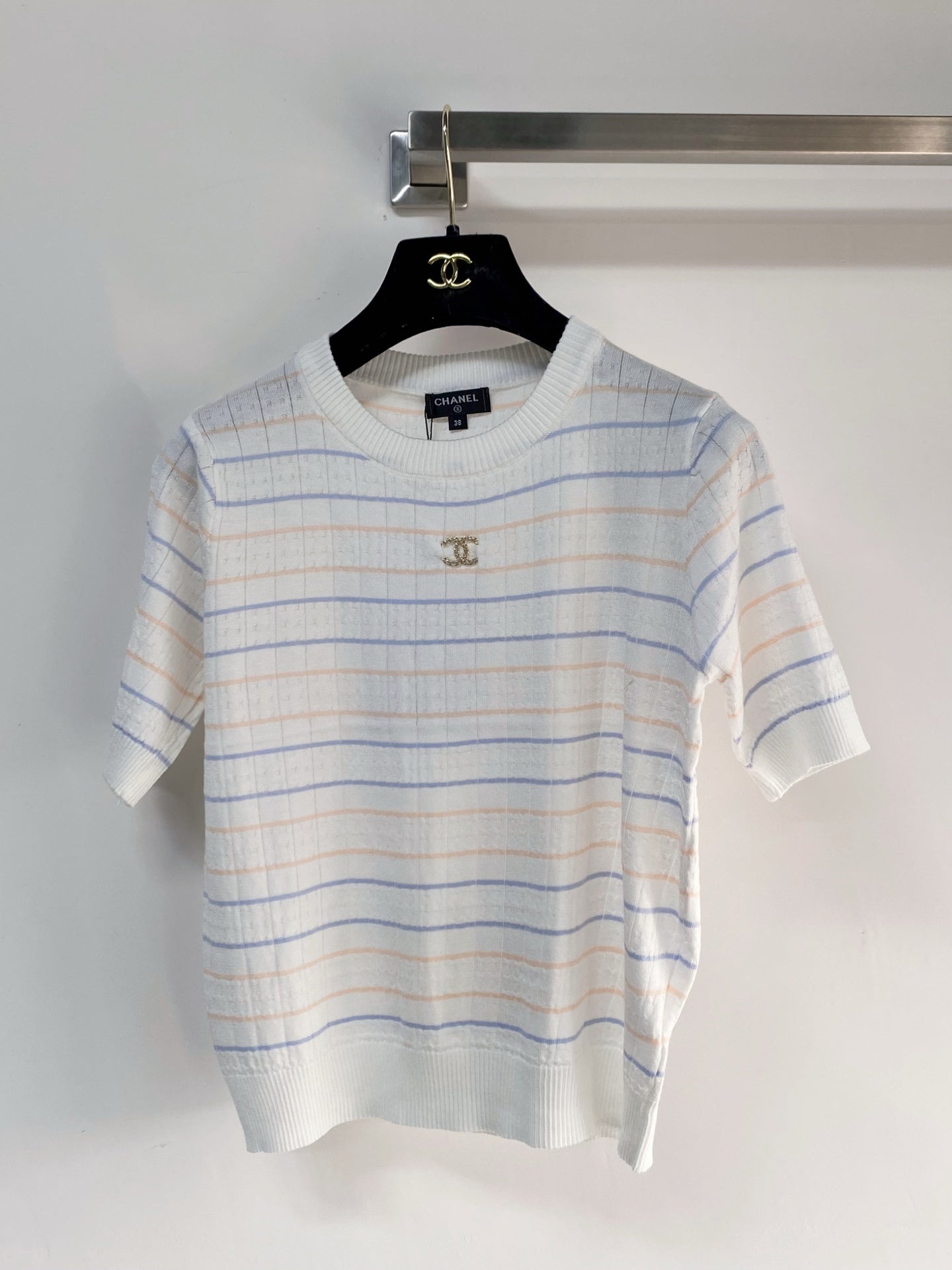 Chanel 2026 Short-sleeved T-shirt Green White Cashmere Wool 149440