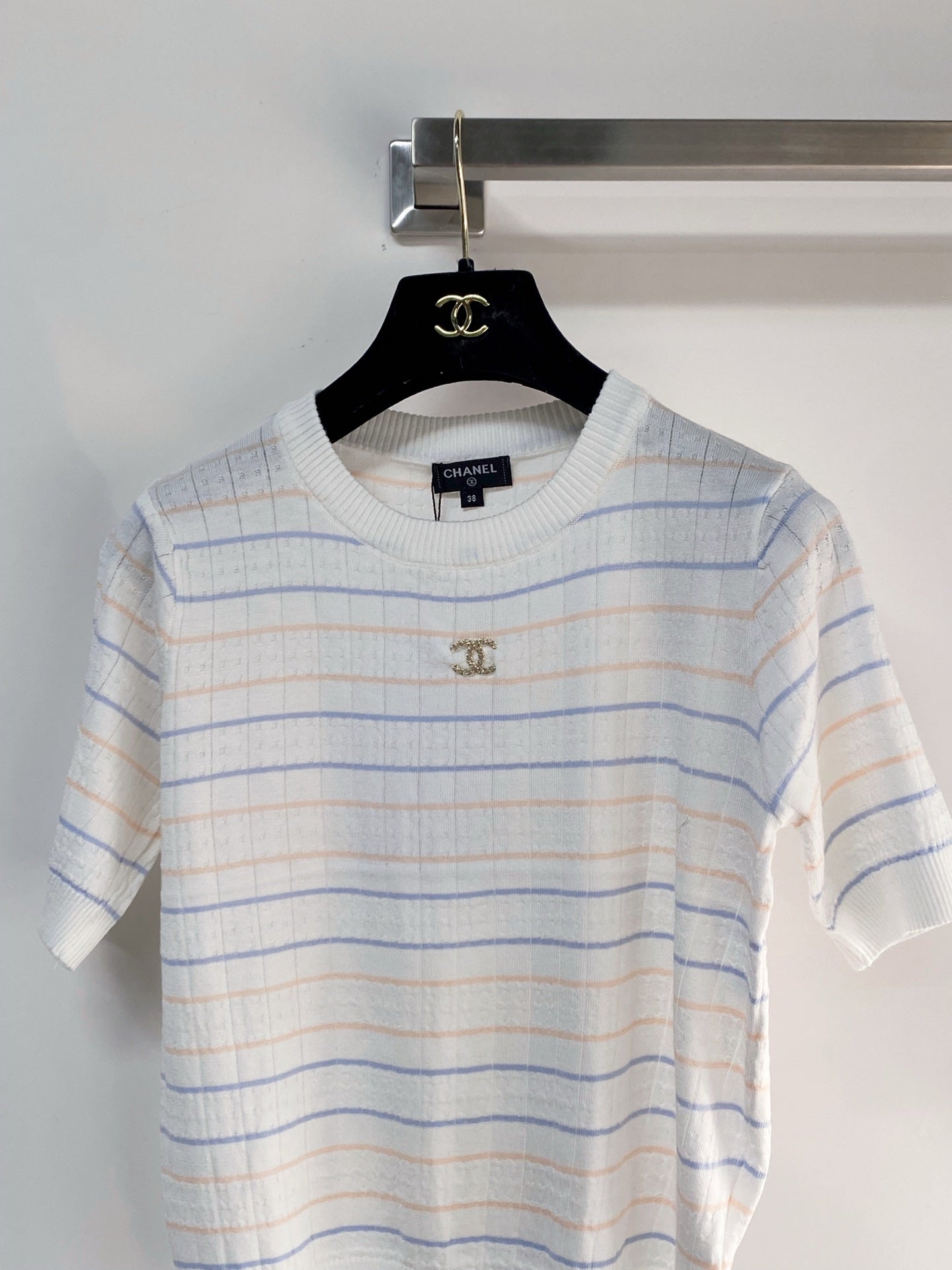 Chanel 2026 Short-sleeved T-shirt Green White Cashmere Wool 149440