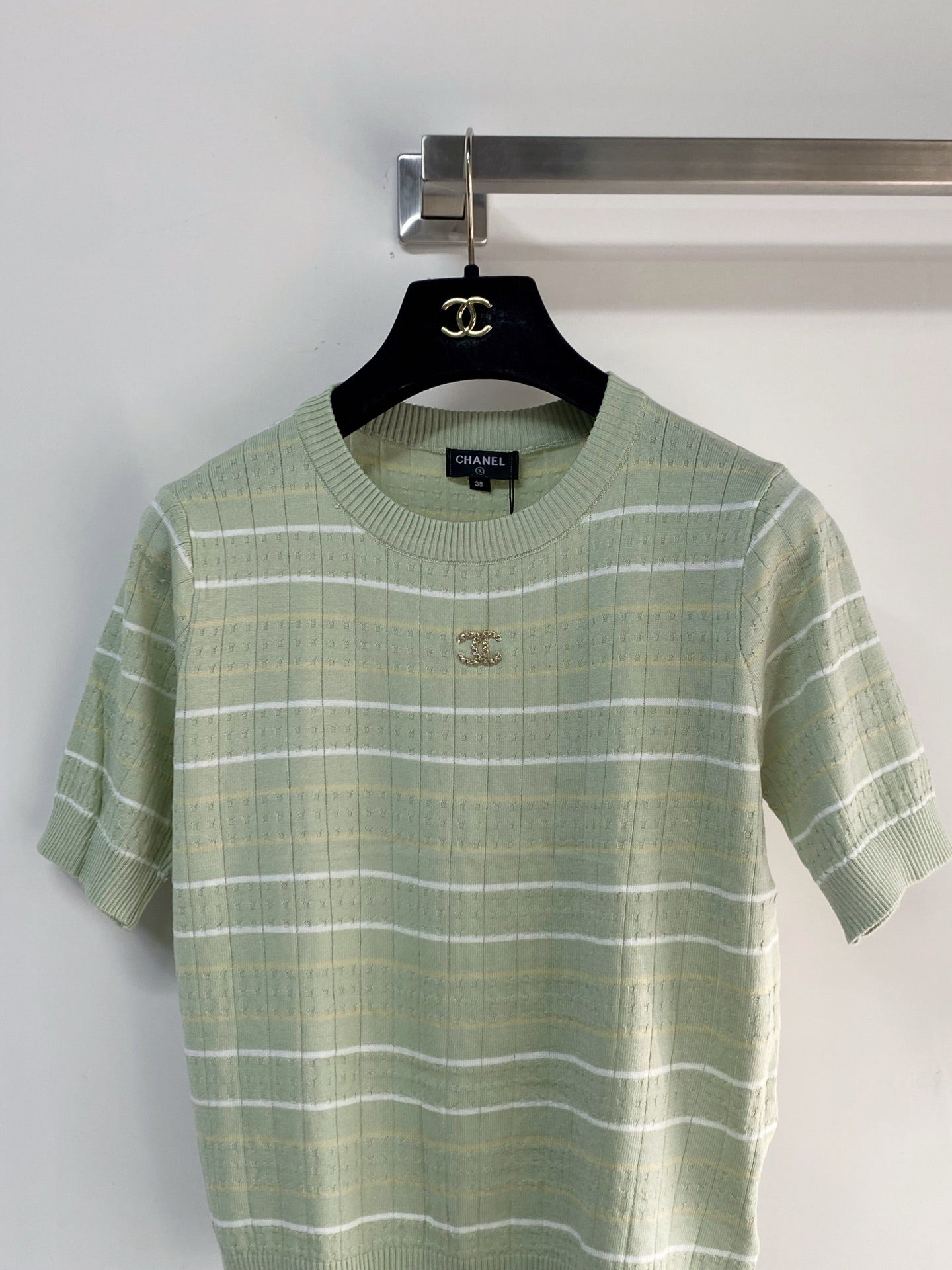 Chanel 2026 Short-sleeved T-shirt Green White Cashmere Wool 149440