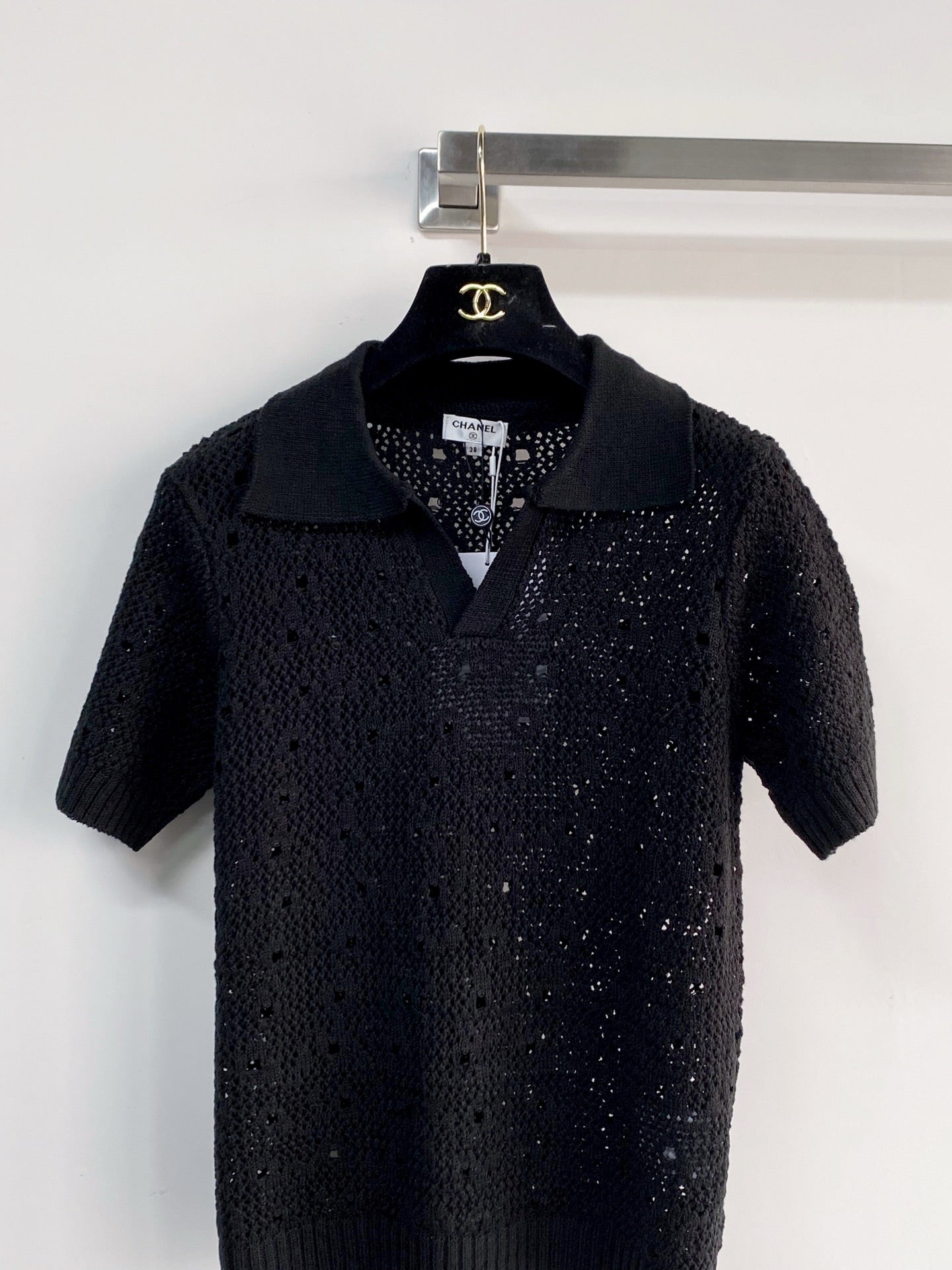 Chanel 2026 Crochet Knit Polo Shirt Wool 166778