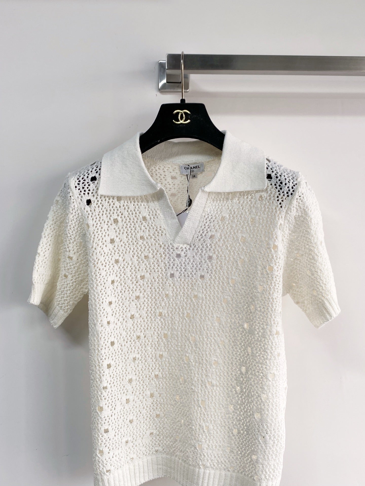 Chanel 2026 Crochet Knit Polo Shirt Wool 166778