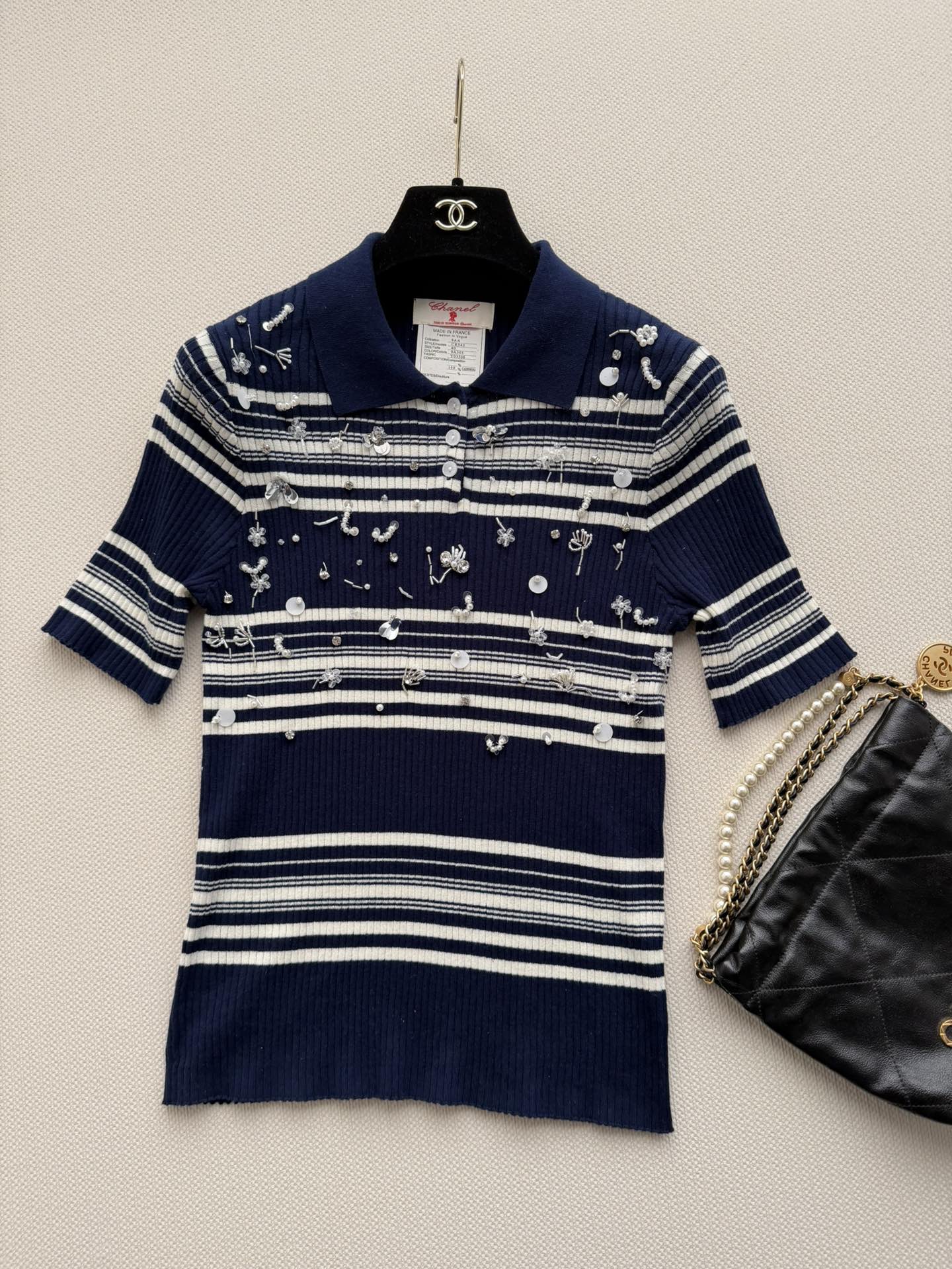 Chanel 2026 Striped Knit Polo Shirt Cashmere 166849
