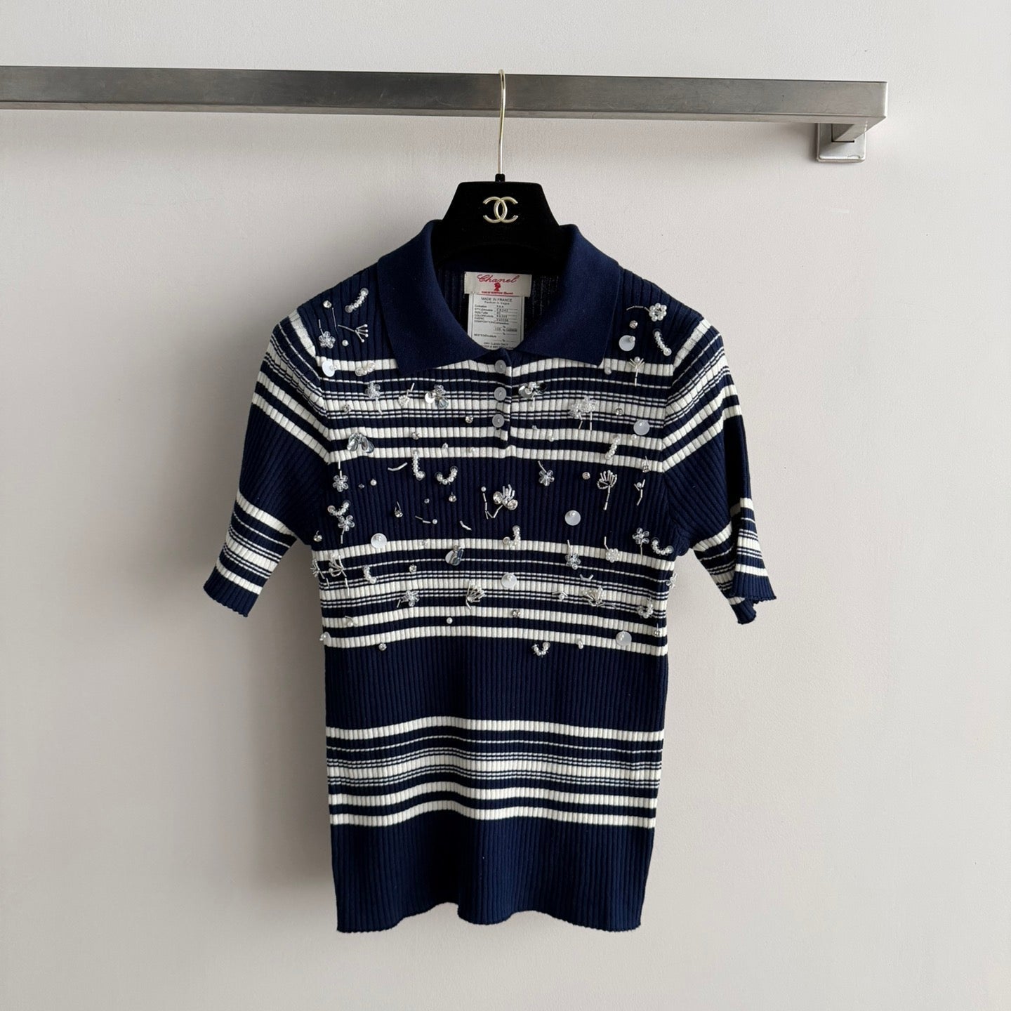 Chanel 2026 Striped Knit Polo Shirt Cashmere 166849