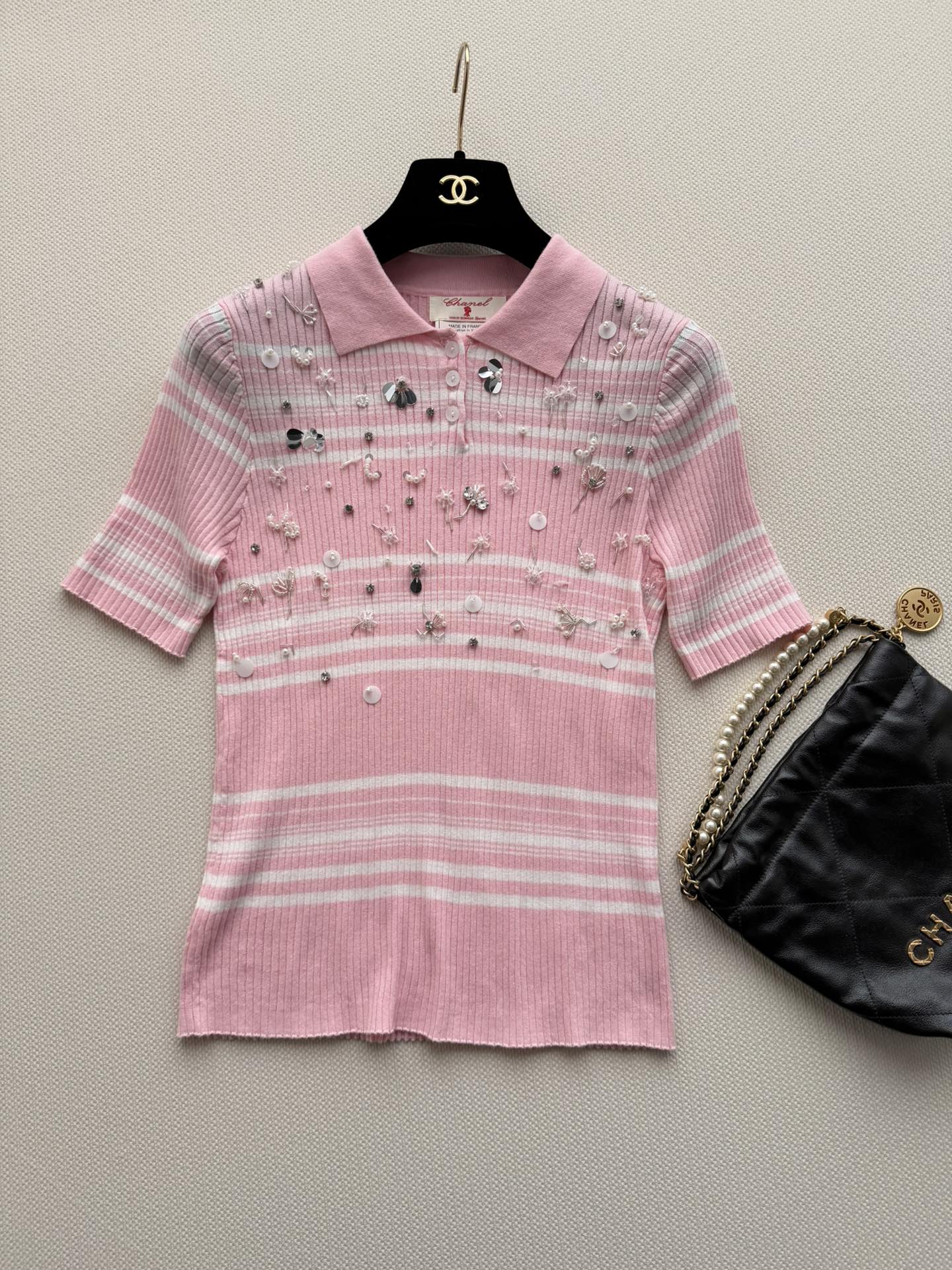 Chanel 2026 Striped Knit Polo Shirt Cashmere 166849