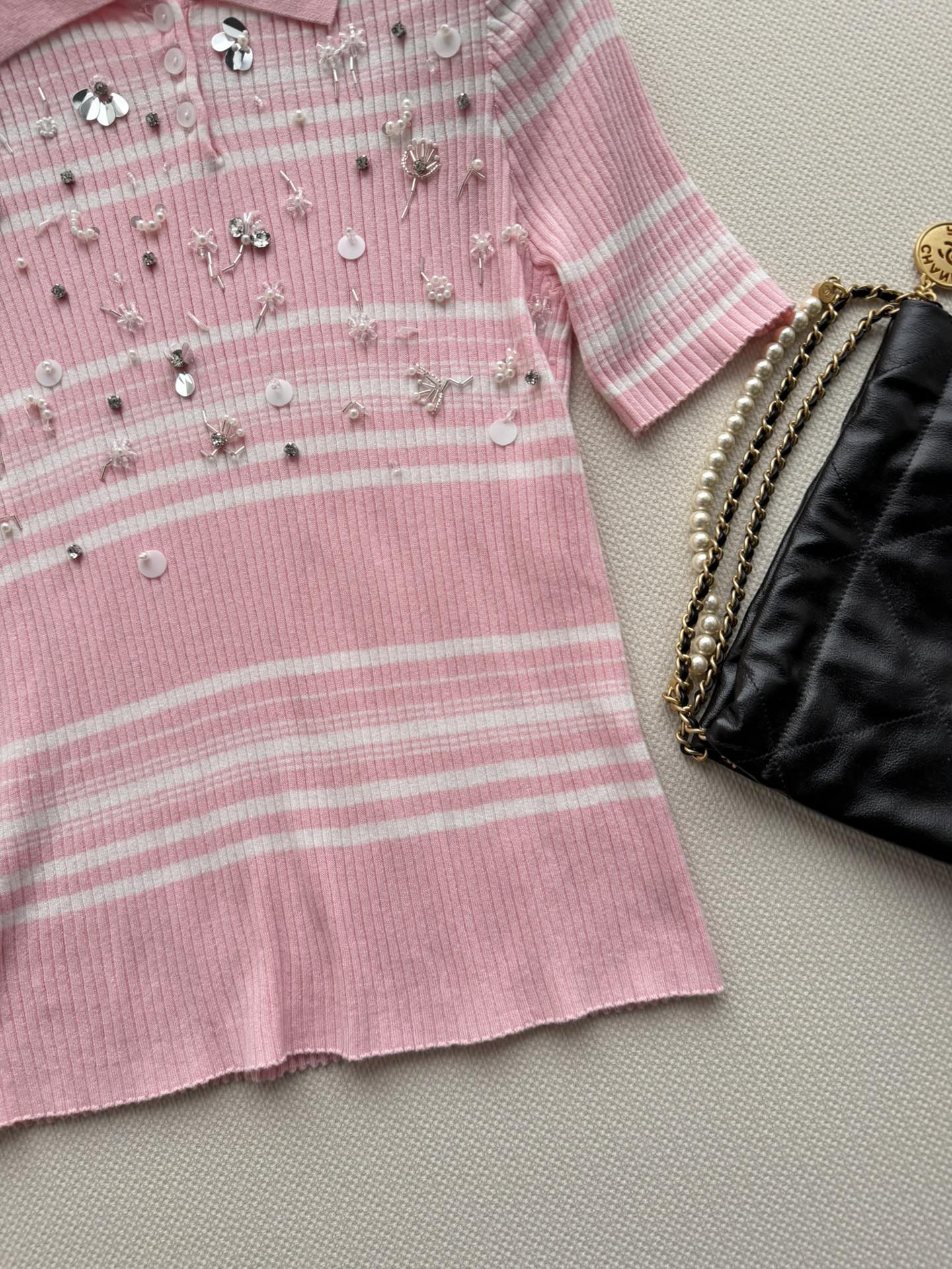 Chanel 2026 Striped Knit Polo Shirt Cashmere 166849