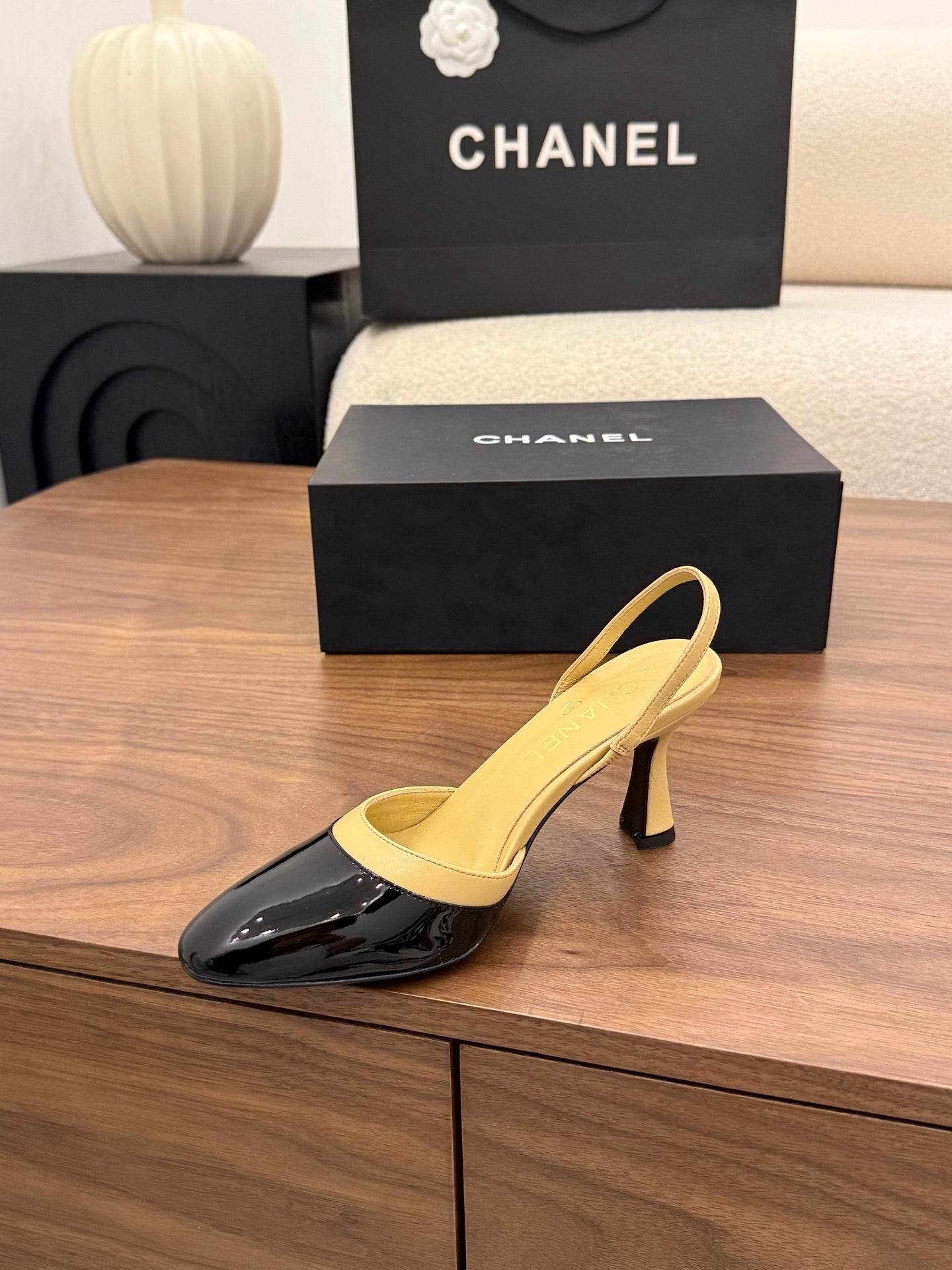 Chanel 2026 Slingback Patent Leather with Sheepskin 696136