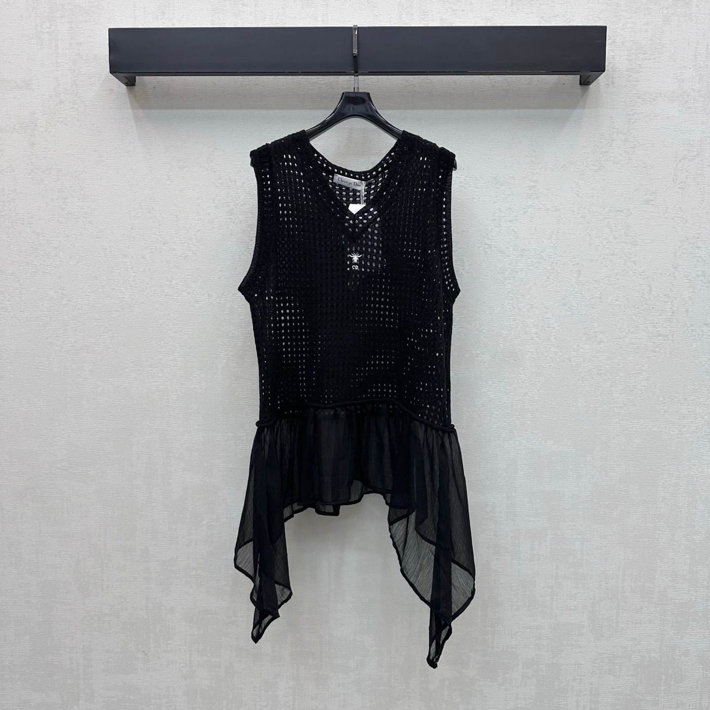 Dior 2026 Patchwork Hollow-Out Knitted Vest Black and White Wool 374931
