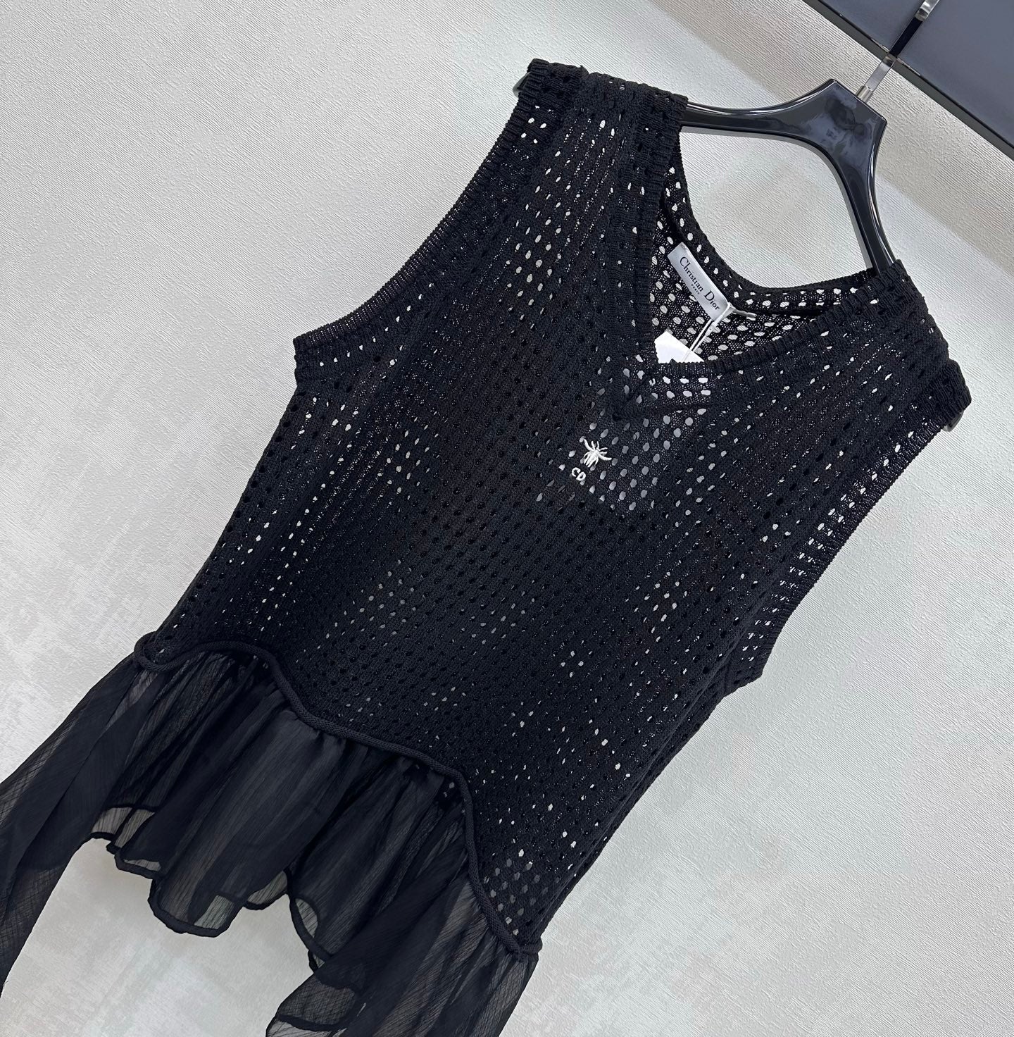 Dior 2026 Patchwork Hollow-Out Knitted Vest Black and White Wool 374931