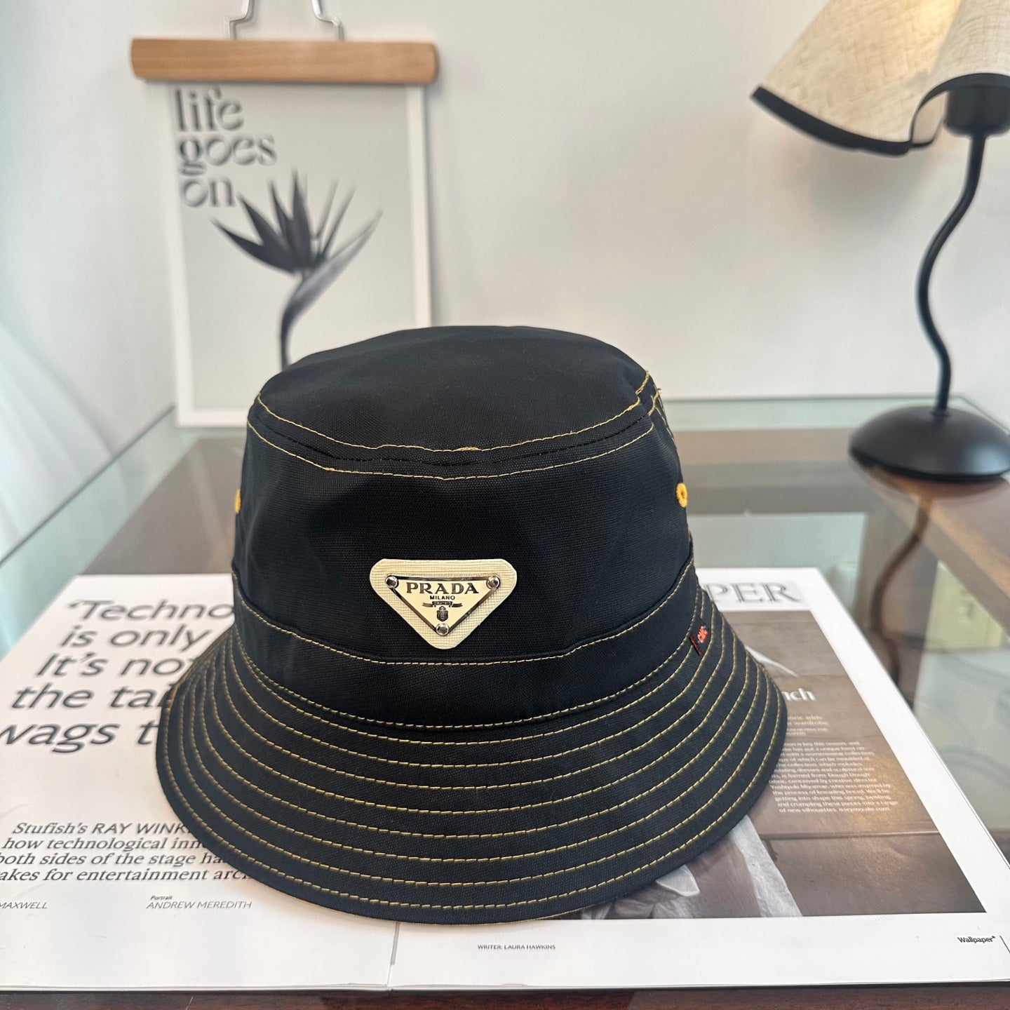 Prada Triangle Logo Bucket Hat Cotton 262255