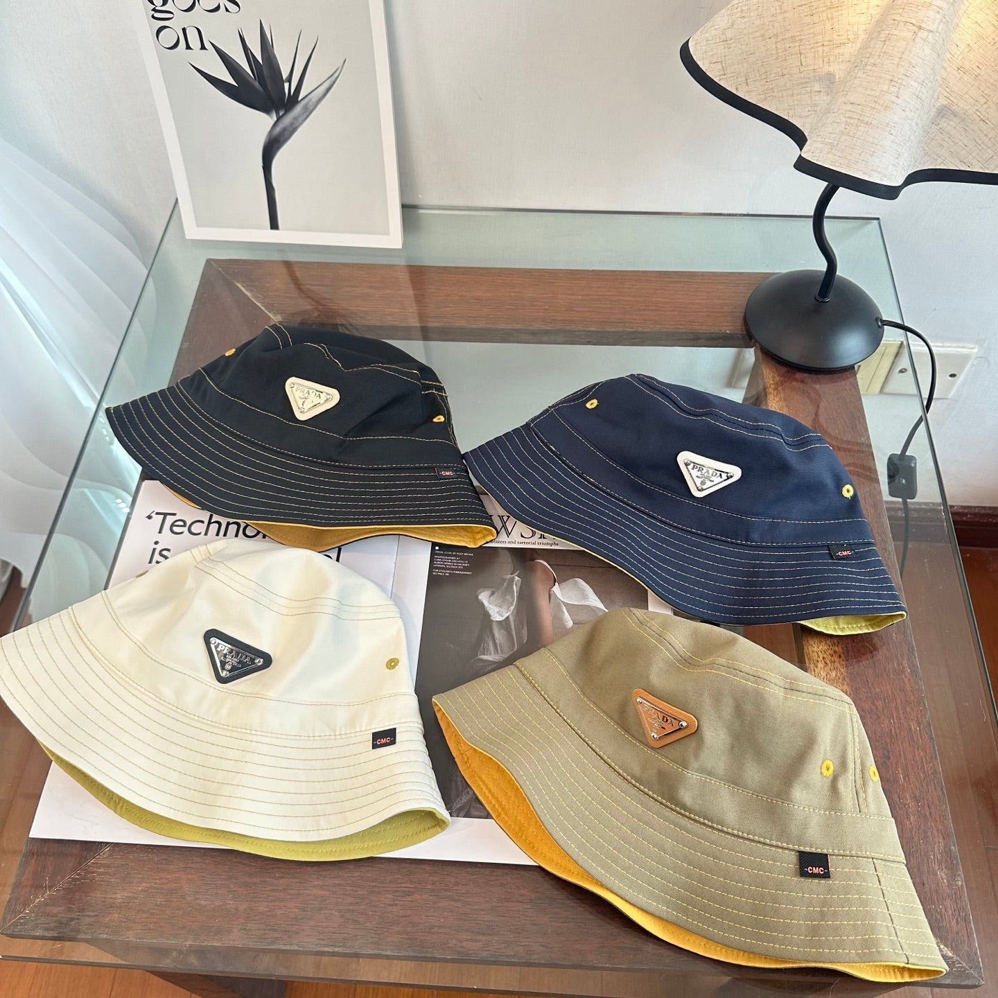 Prada Triangle Logo Bucket Hat Cotton 262255
