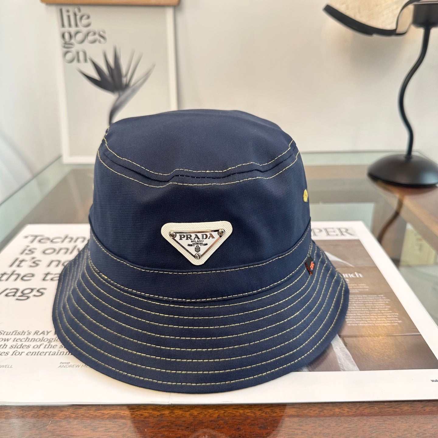 Prada Triangle Logo Bucket Hat Cotton 262255
