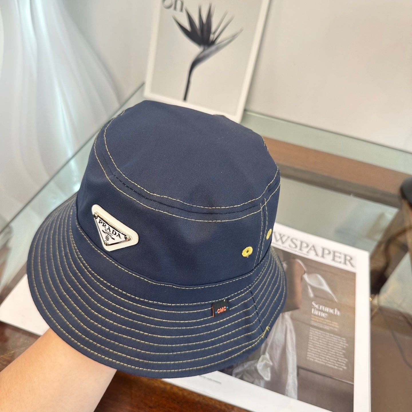 Prada Triangle Logo Bucket Hat Cotton 262255