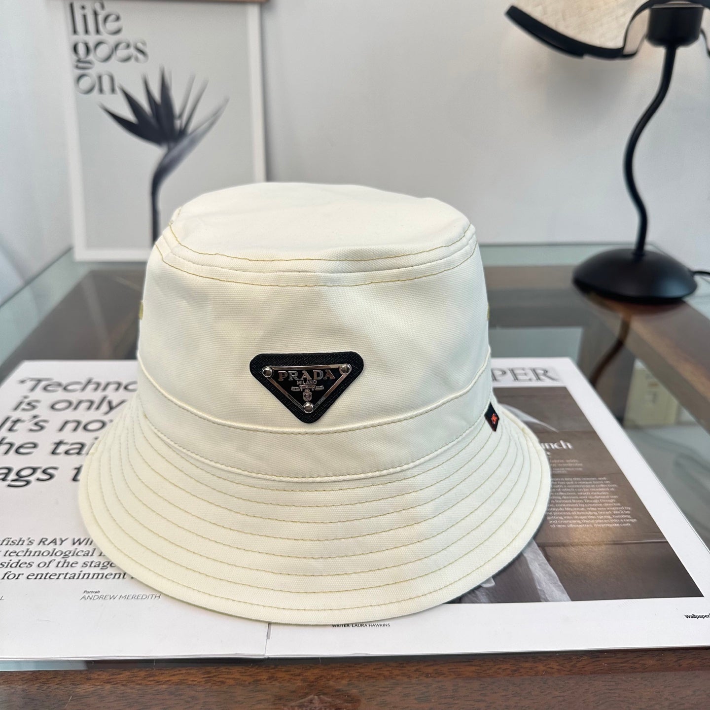 Prada Triangle Logo Bucket Hat Cotton 262255