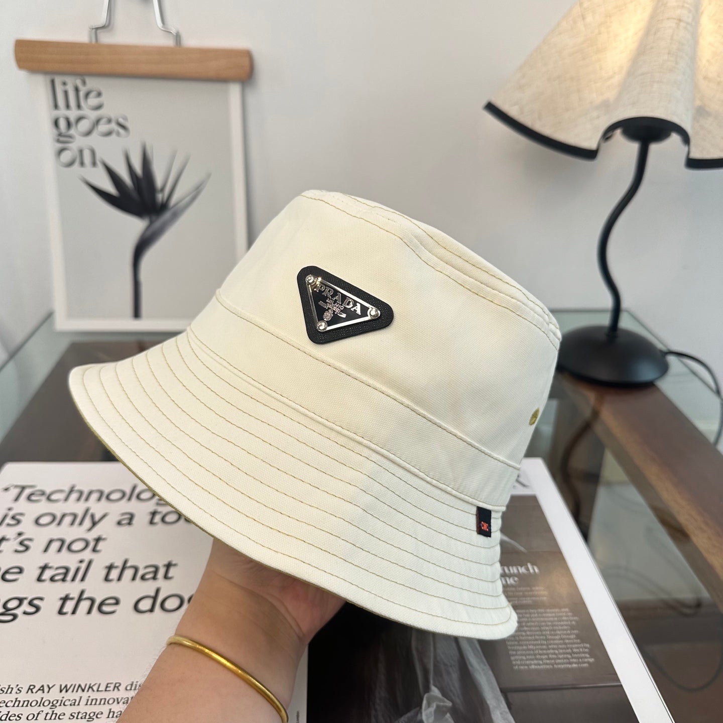 Prada Triangle Logo Bucket Hat Cotton 262255