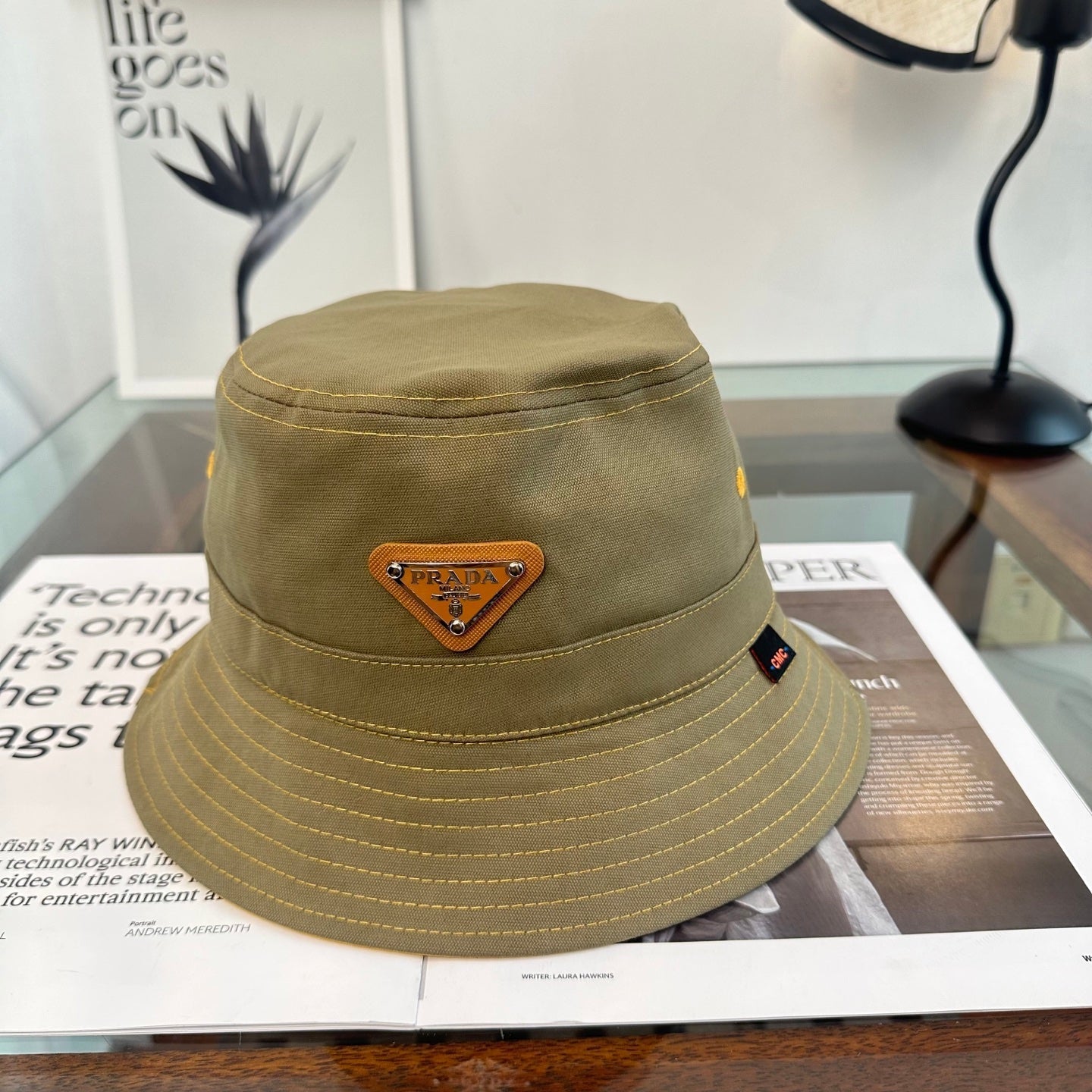 Prada Triangle Logo Bucket Hat Cotton 262255