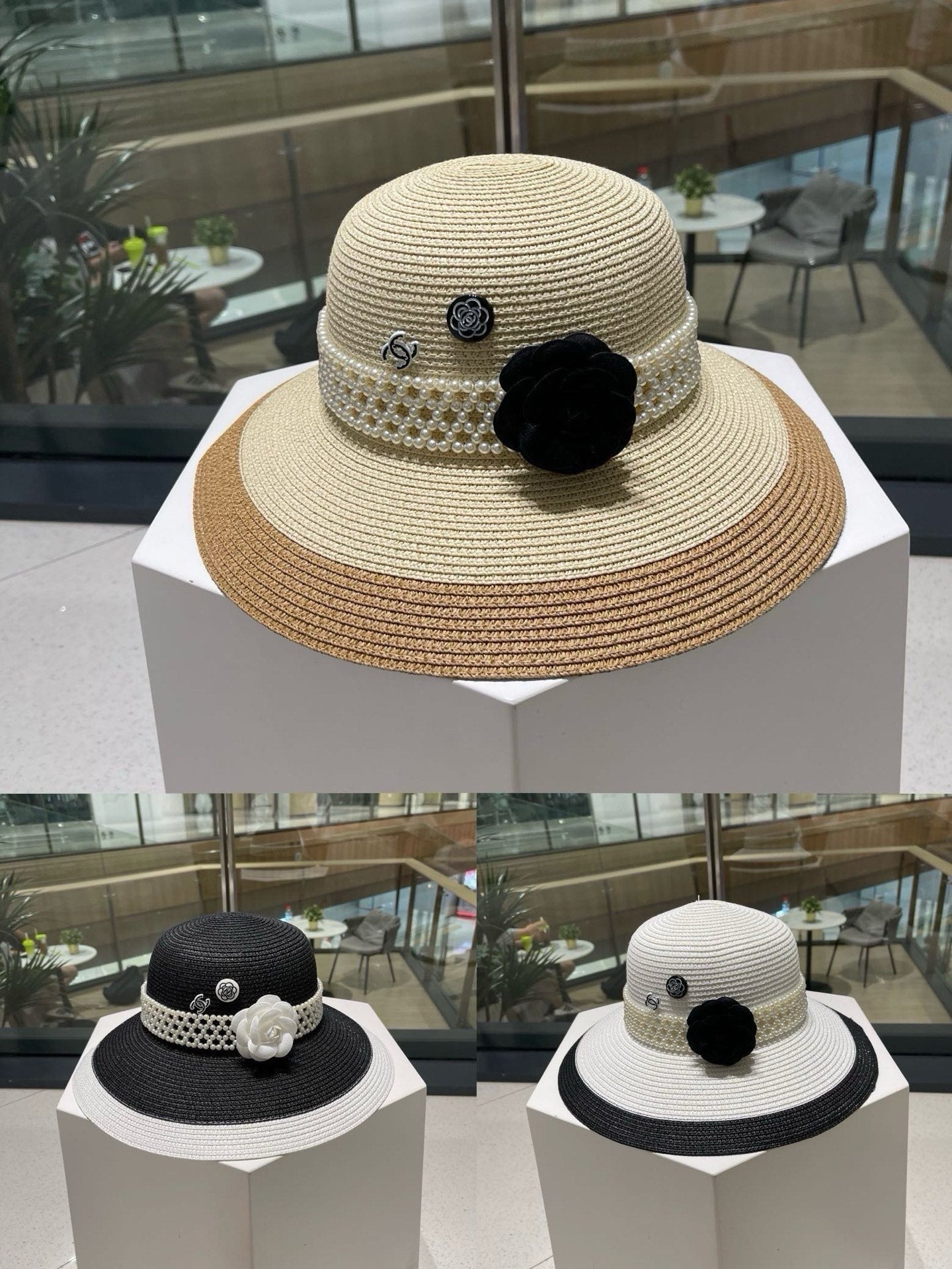 Chanel Camellia Woven Straw Hat 213420