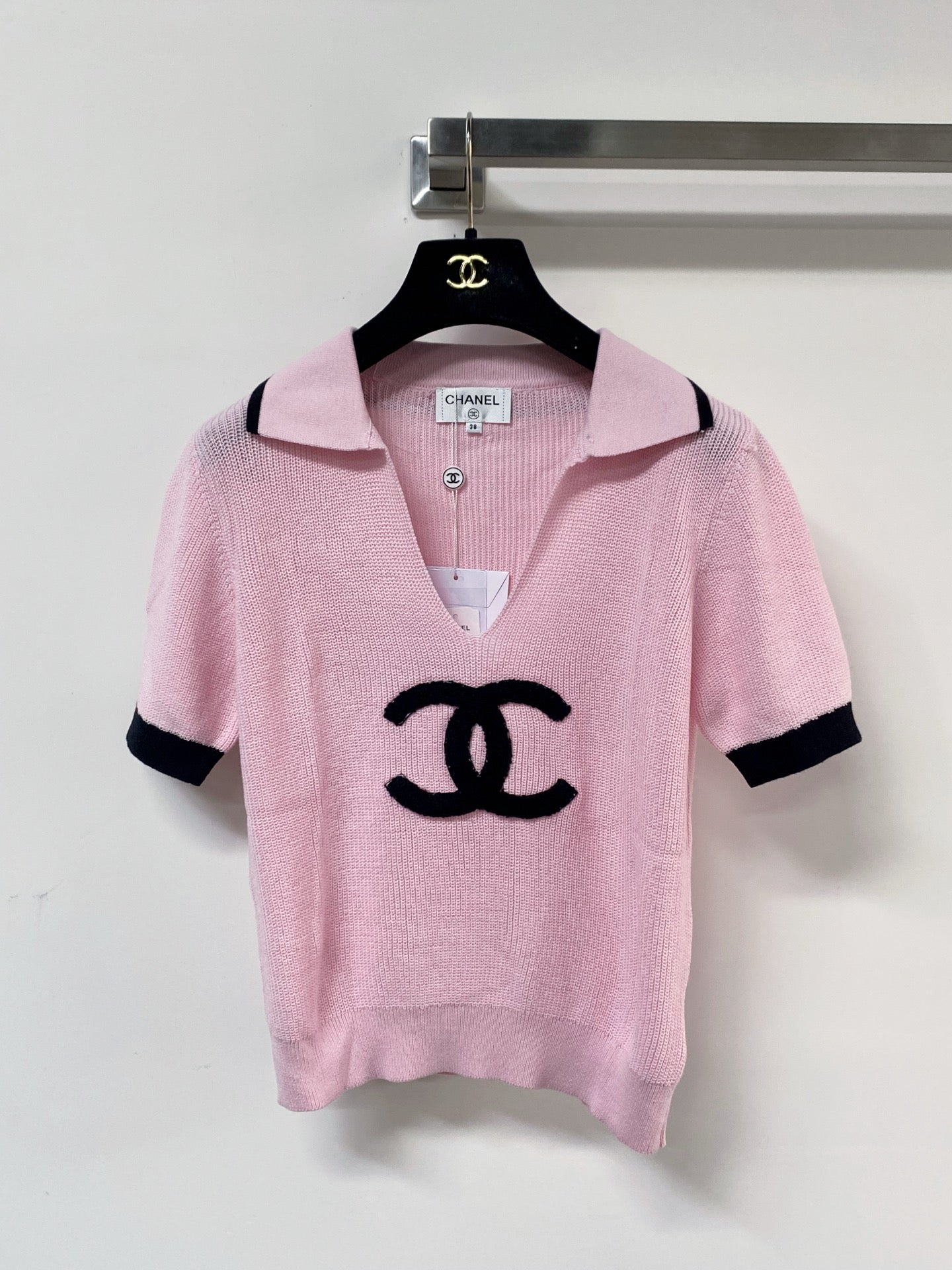 Chanel 2026 V-neck Polo Sweater Top Wool Nylon 207996