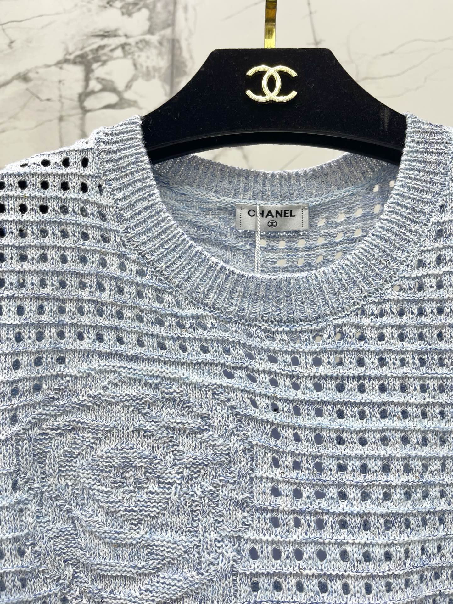 Chanel 2026 Hollow-Out Crew Neck Knit Short Sleeve Wool 178762