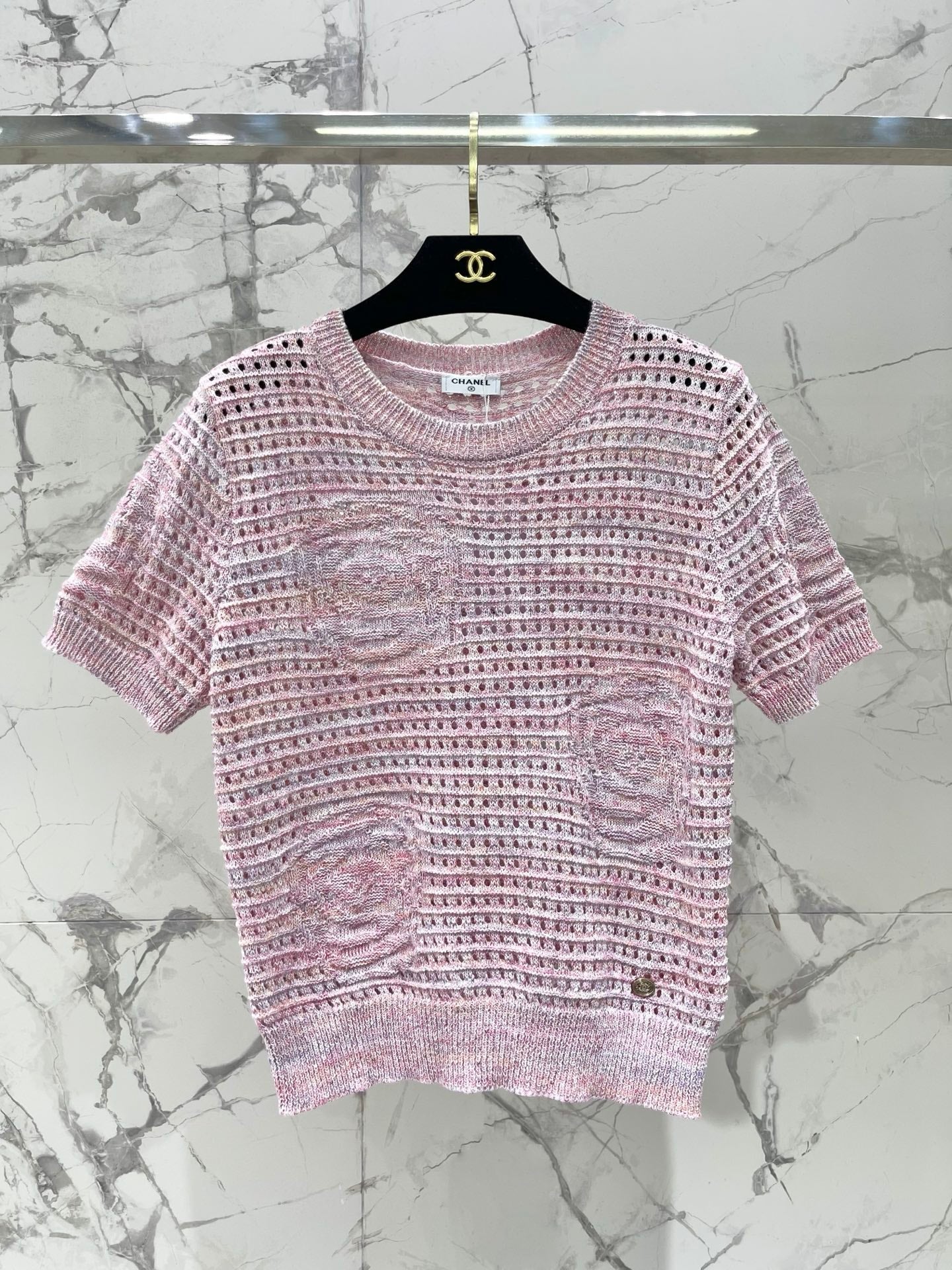 Chanel 2026 Hollow-Out Crew Neck Knit Short Sleeve Wool 178762