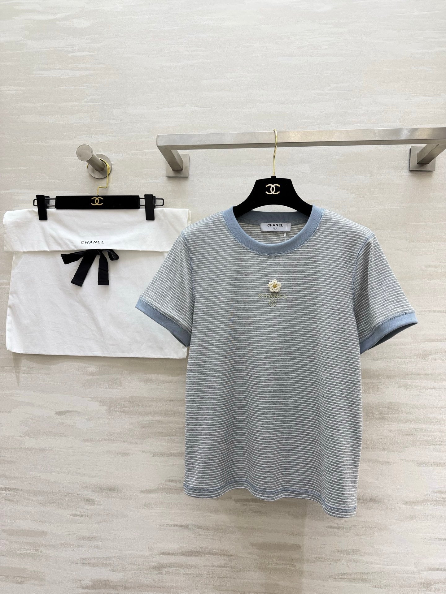 Chanel 2026 Camellia Striped T-Shirt Cotton 213368