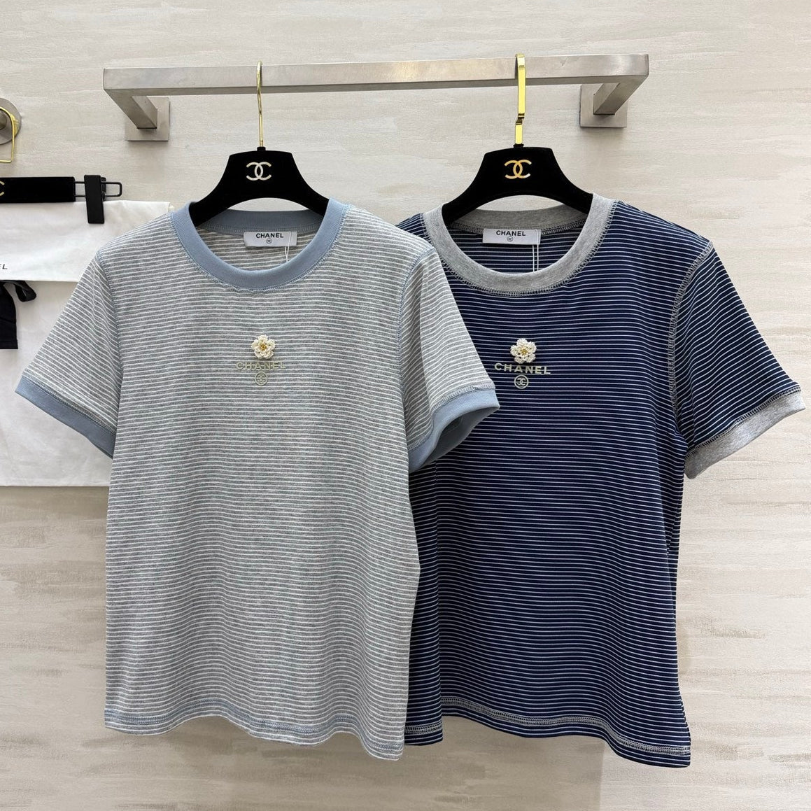 Chanel 2026 Camellia Striped T-Shirt Cotton 213368