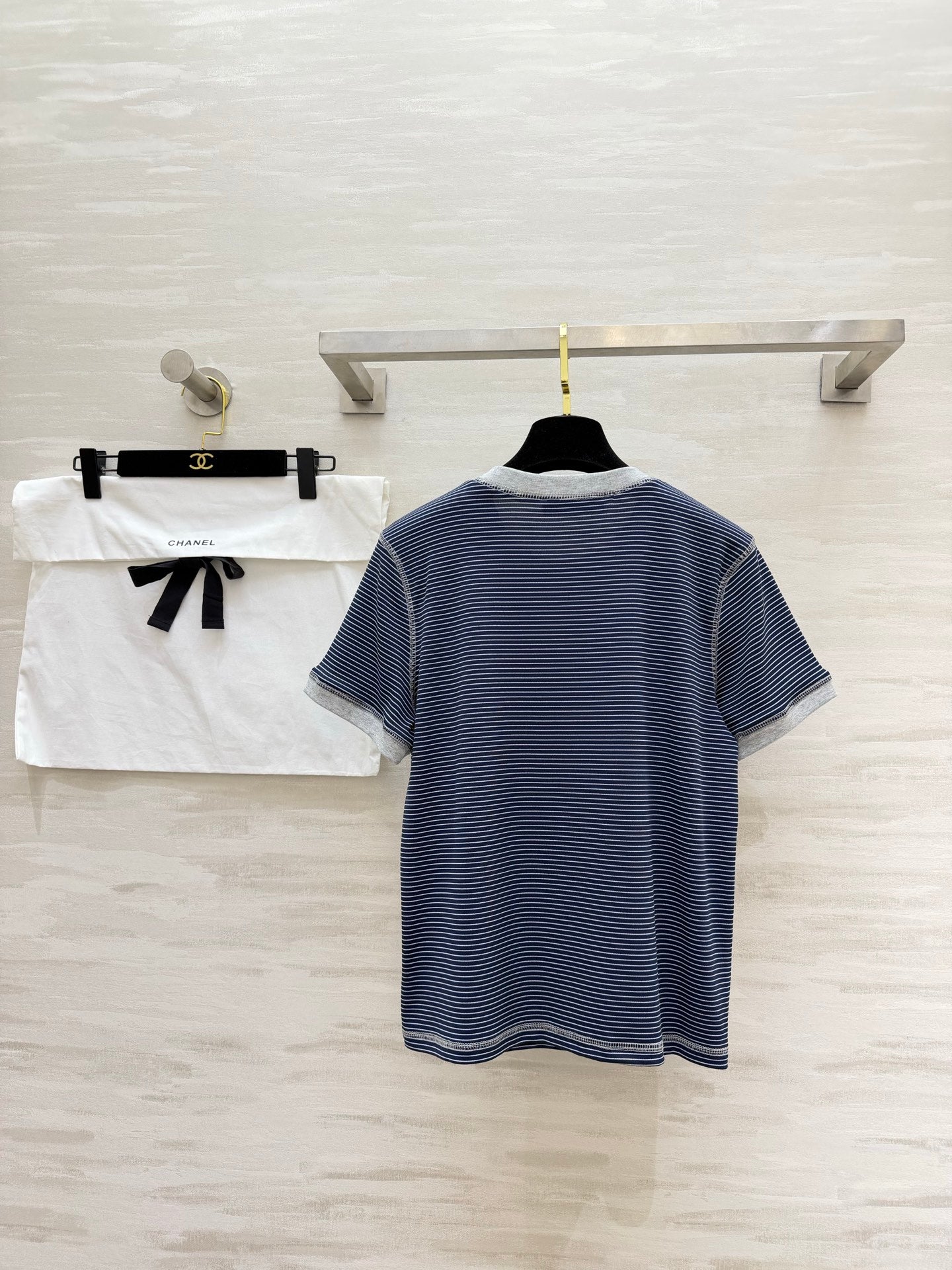 Chanel 2026 Camellia Striped T-Shirt Cotton 213368