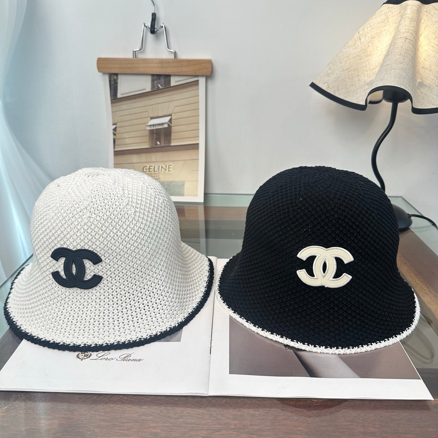 Chanel Bucket Hat Black and White Wool 216414