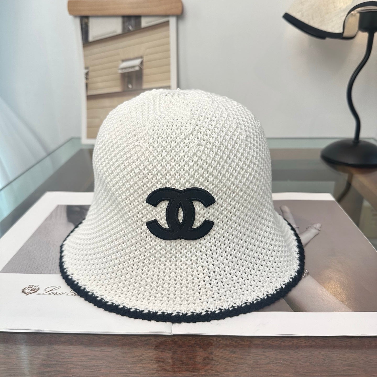 Chanel Bucket Hat Black and White Wool 216414