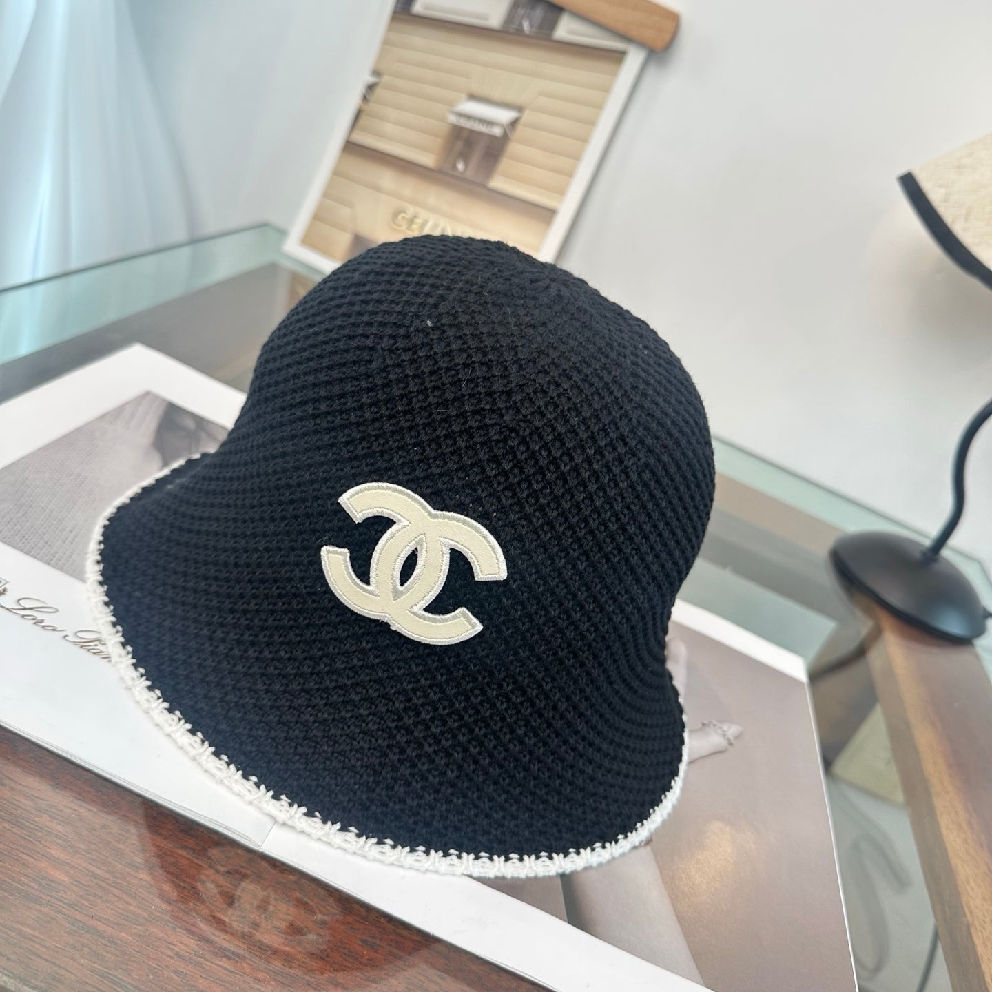 Chanel Bucket Hat Black and White Wool 216414