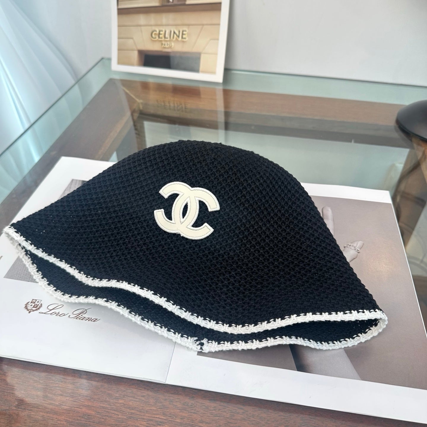 Chanel Bucket Hat Black and White Wool 216414