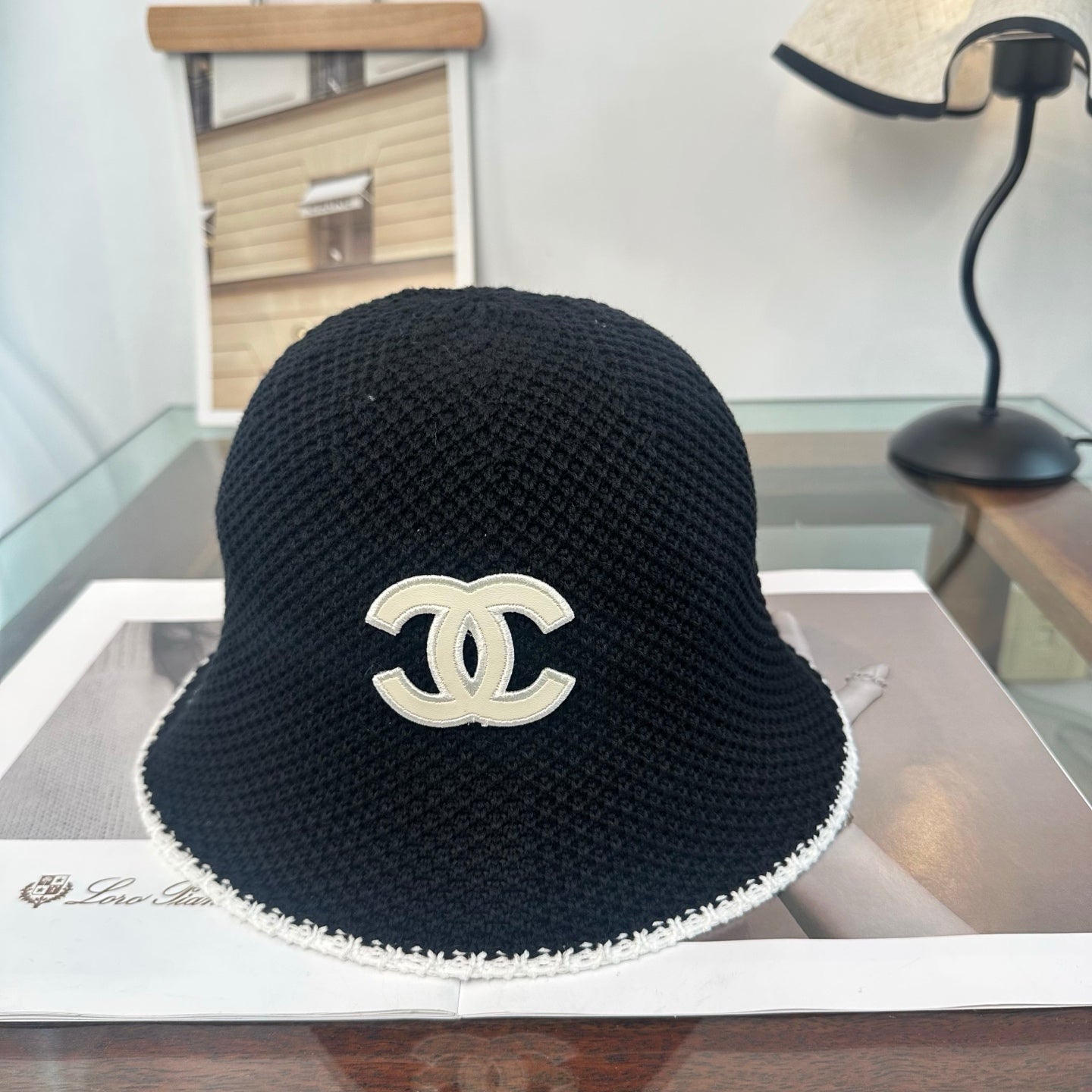 Chanel Bucket Hat Black and White Wool 216414