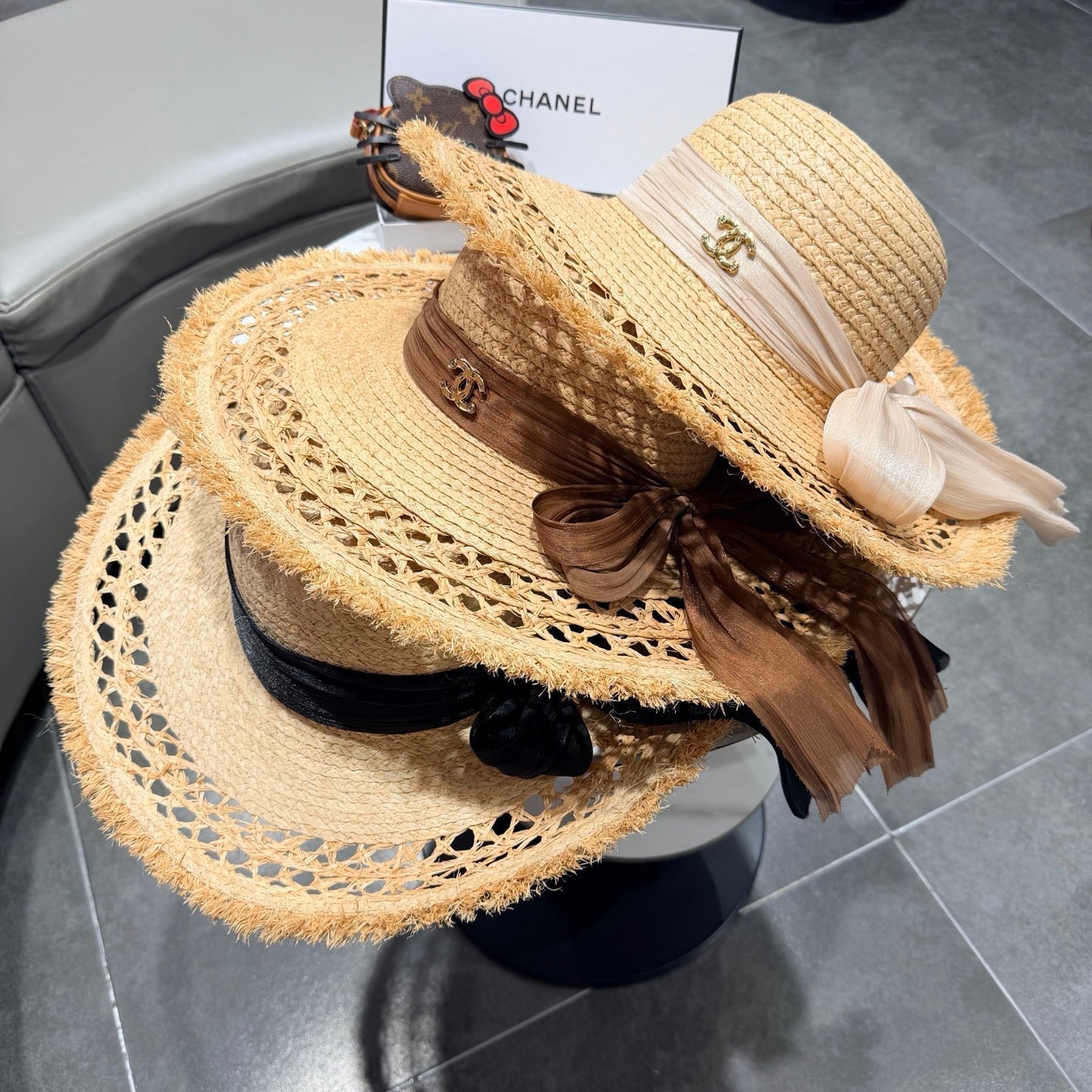 Chanel Raffia Sun Hat With Silk Ribbon 219110