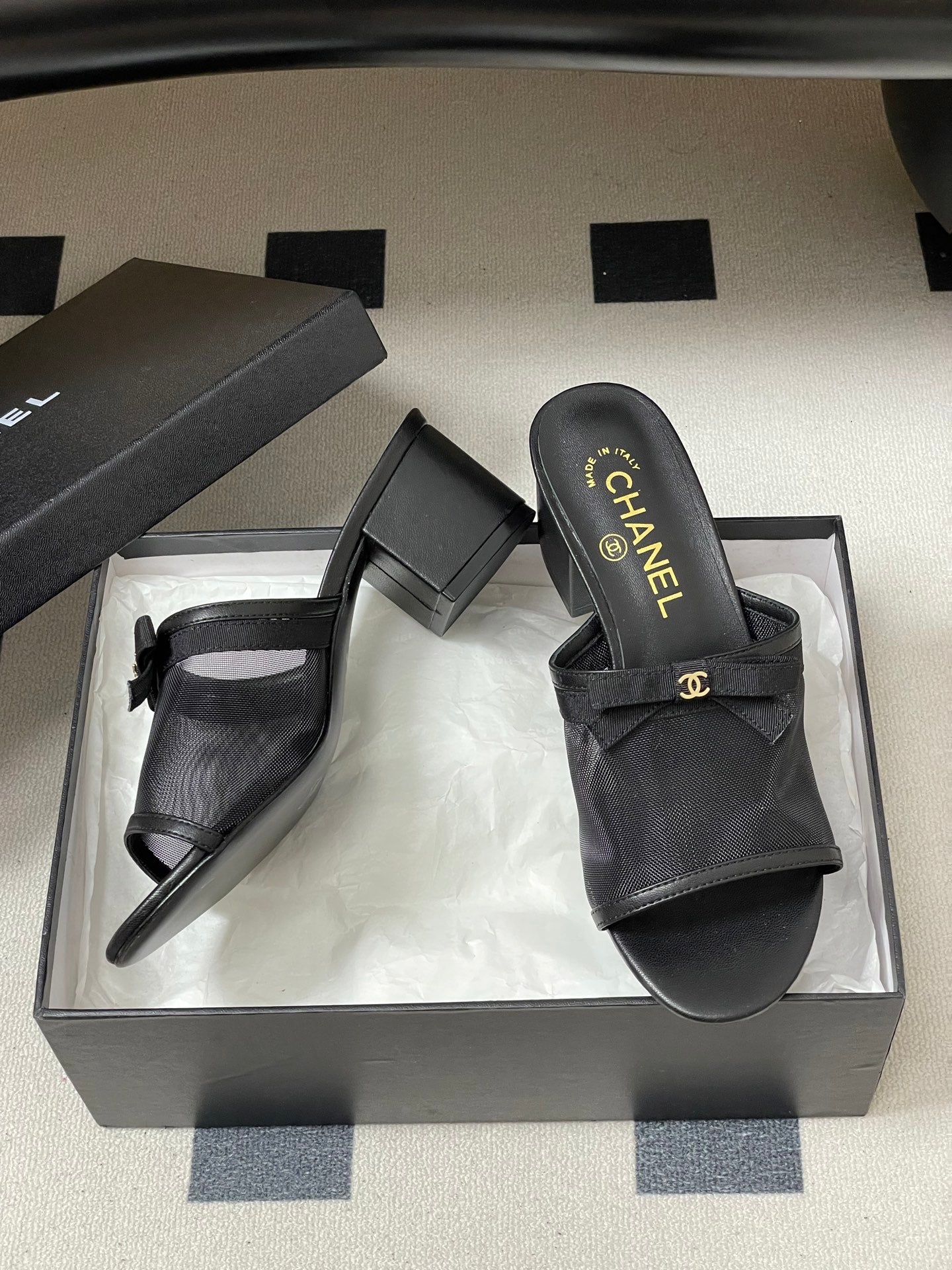 CC 2026 Sandal Bow Mesh Calfskin