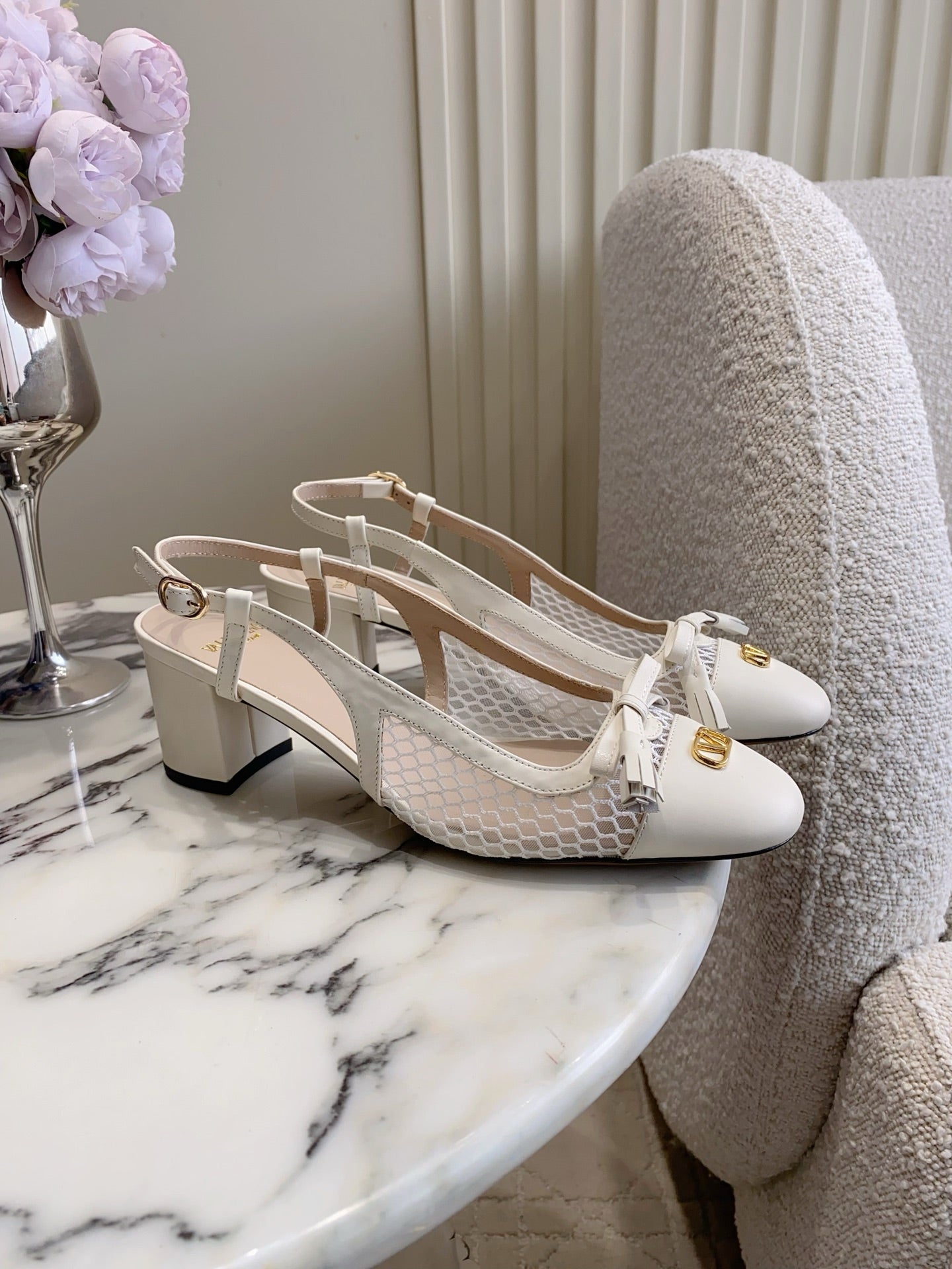 VT 26s Bow-tie Slingback 55 Mesh Calfskin