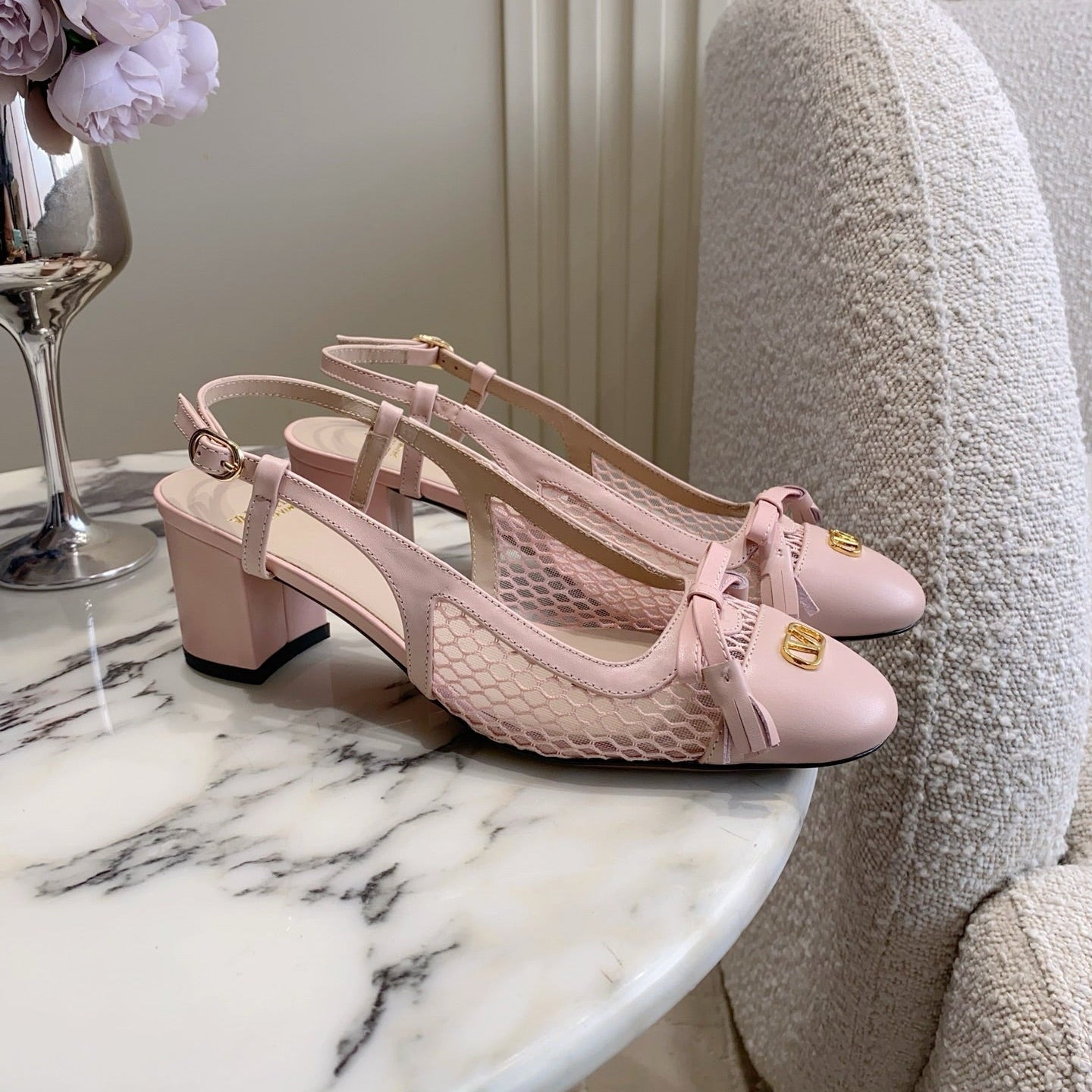 VT 26s Bow-tie Slingback 55 Mesh Calfskin