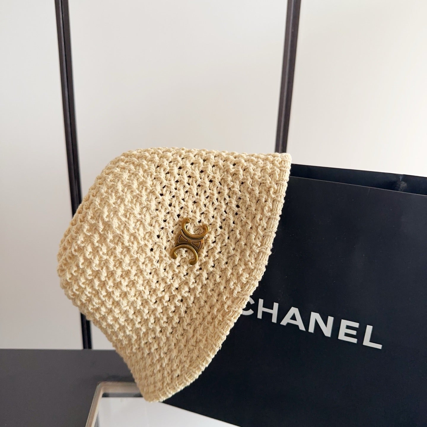 Celine Wool Bucket Hat With Gold Logo 229042