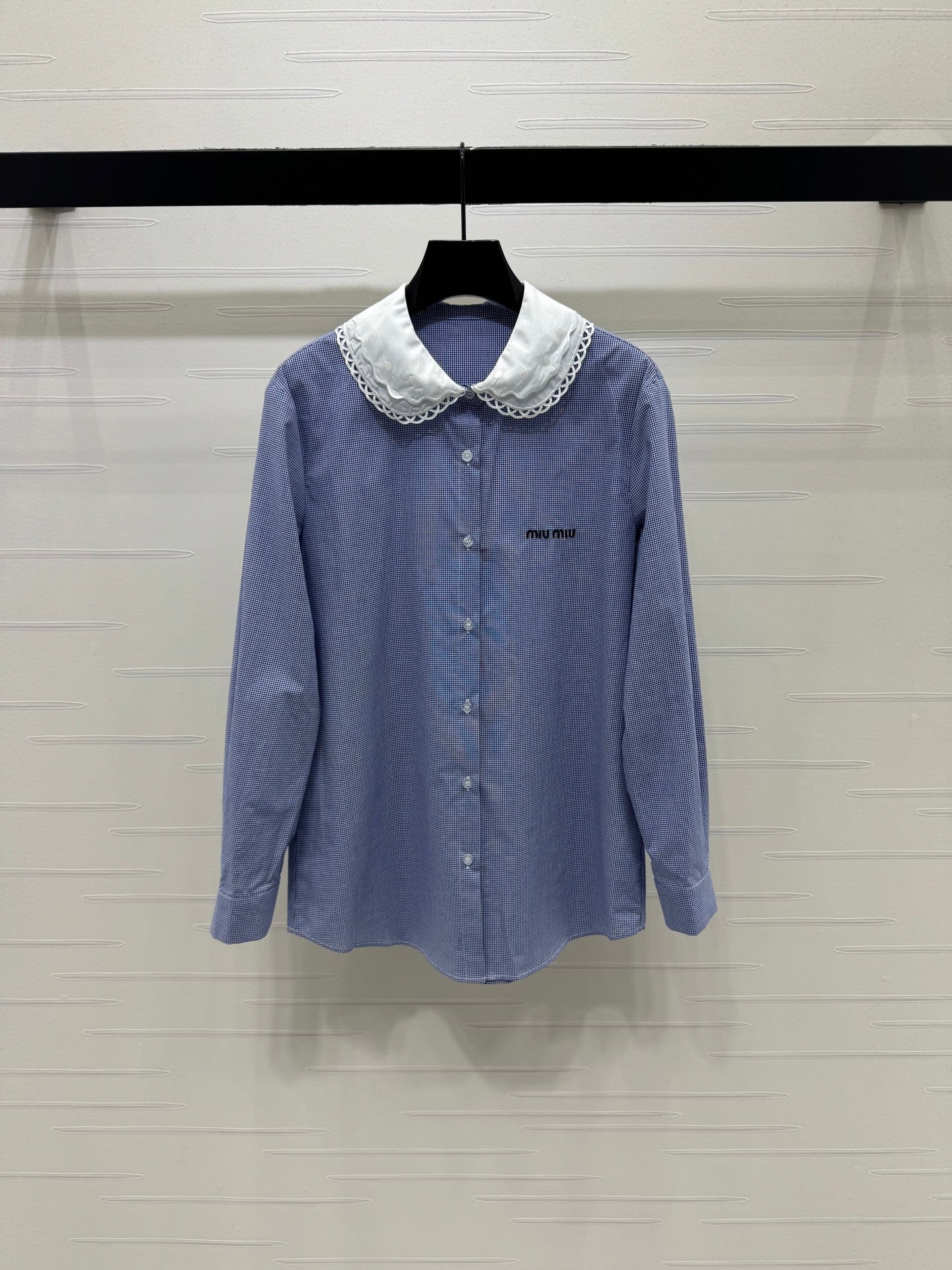 Miumiu 2026 Peter Pan Collar Plaid Shirt Cotton 392639