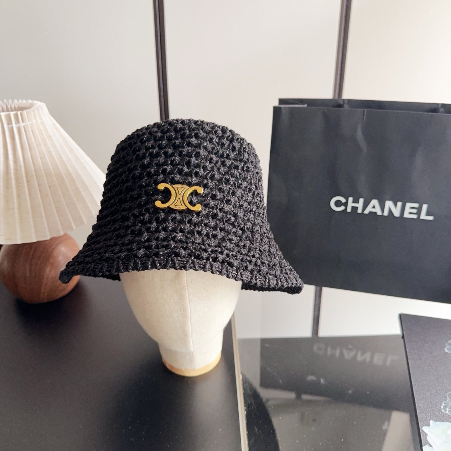 Celine Wool Bucket Hat With Gold Logo 229042
