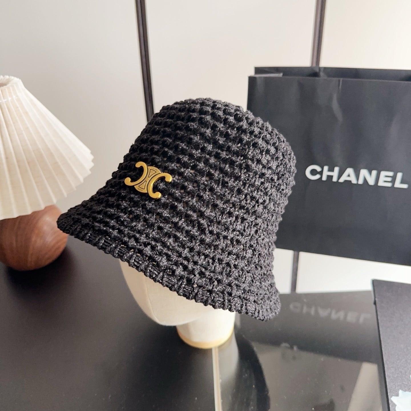 Celine Wool Bucket Hat With Gold Logo 229042