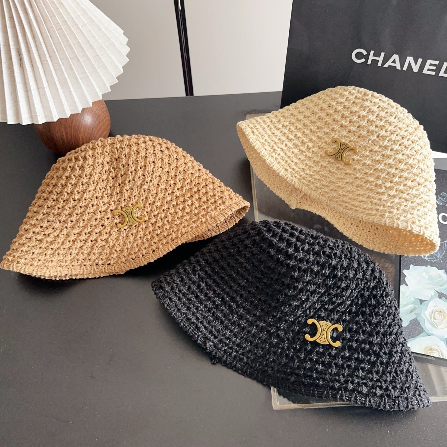 Celine Wool Bucket Hat With Gold Logo 229042