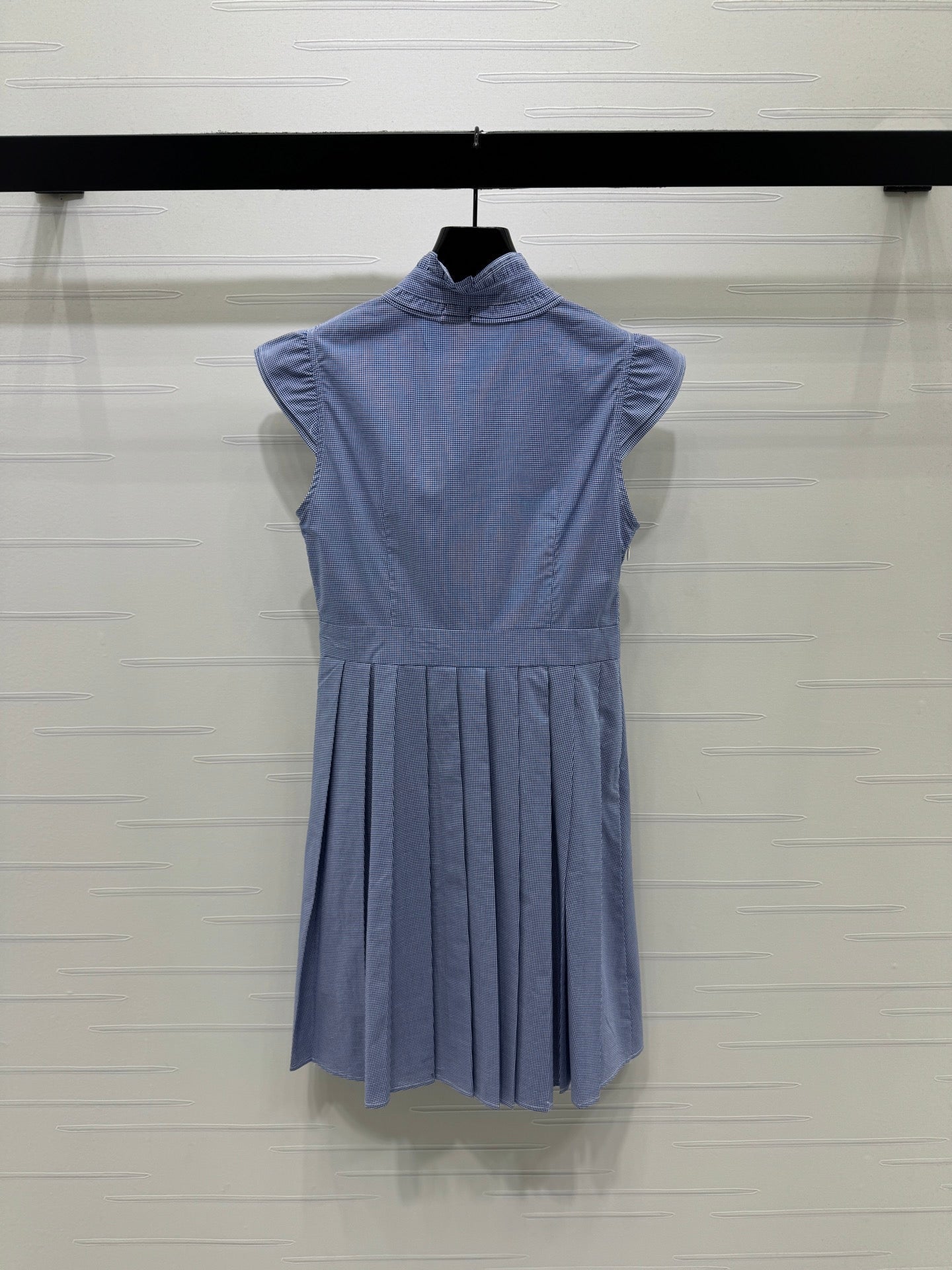 Miumiu 2026 Plaid Pleated Dress With Short Flutter Sleeves Cotton 475306