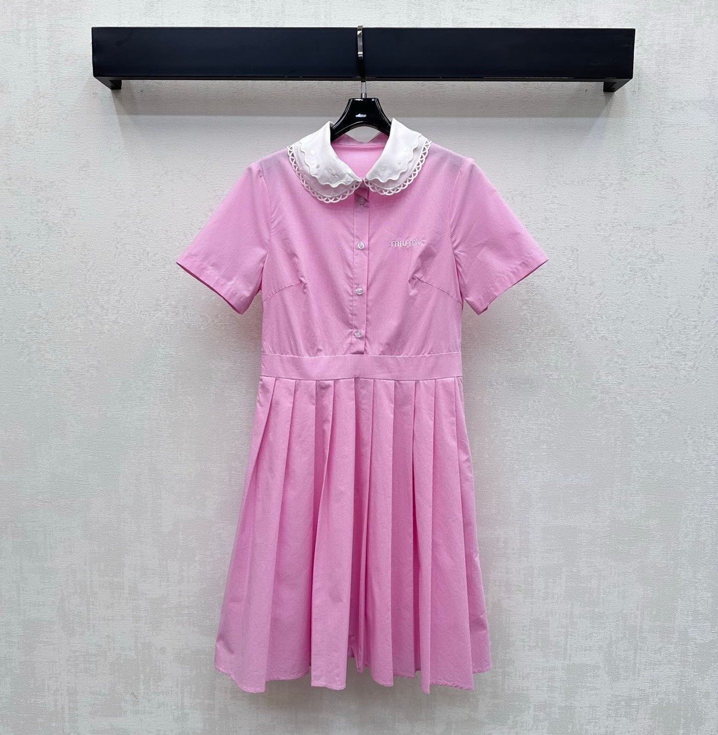 Miumiu 2026 Lace Collar Plaid Shirt Dress Cotton 392623