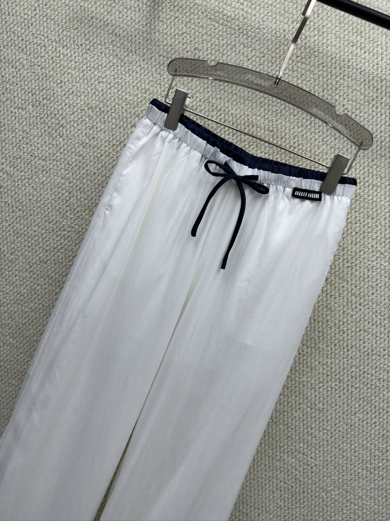 Miumiu 2026 Elastic High-Waisted Straight Wide-Leg Pant Tencel Cotton