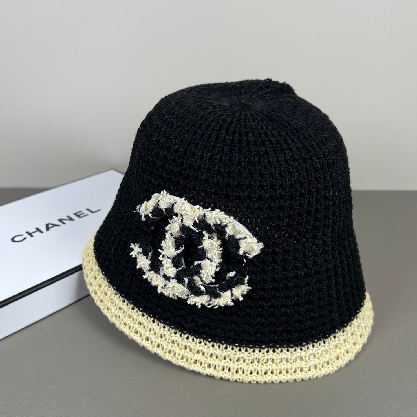 Chanel Knitted Lace Bucket Hat Wool 237353