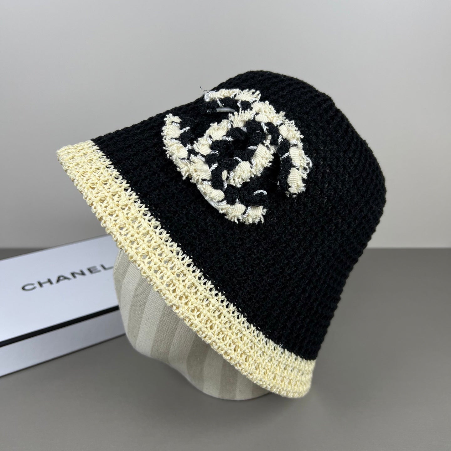 Chanel Knitted Lace Bucket Hat Wool 237353